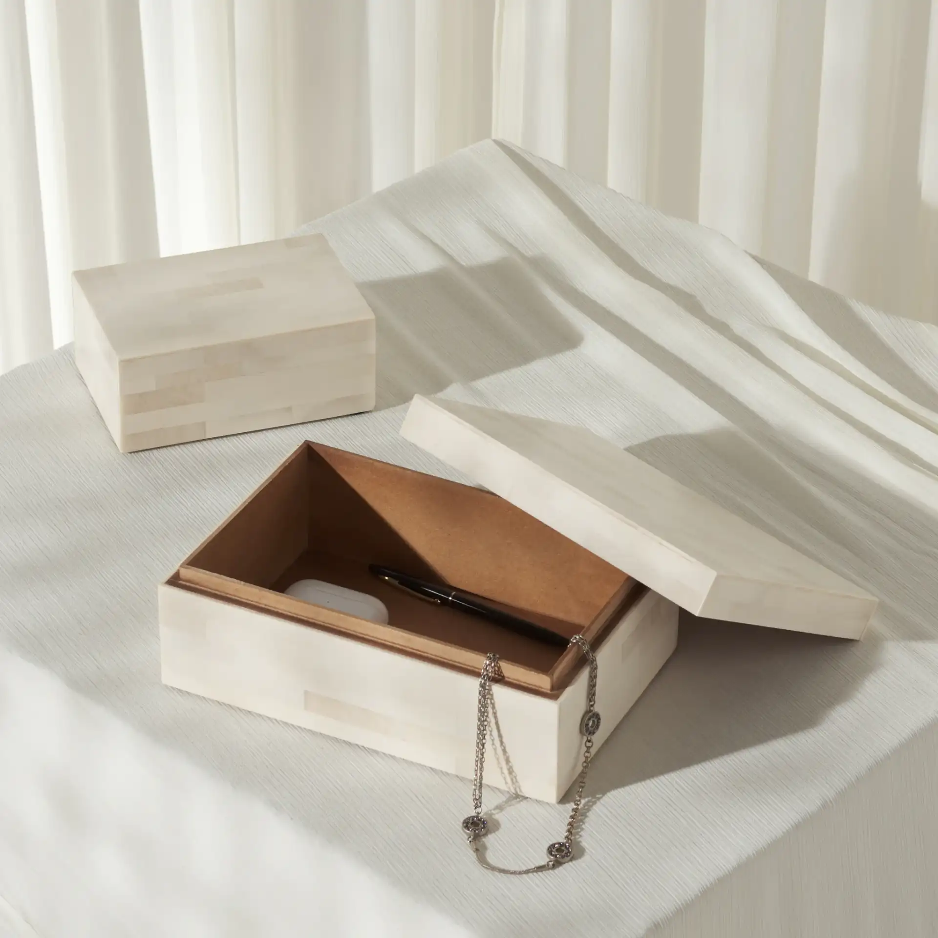 Sabi Decor Box (Set Of 2) in Antique Ivory / Faux Bone in a styled room