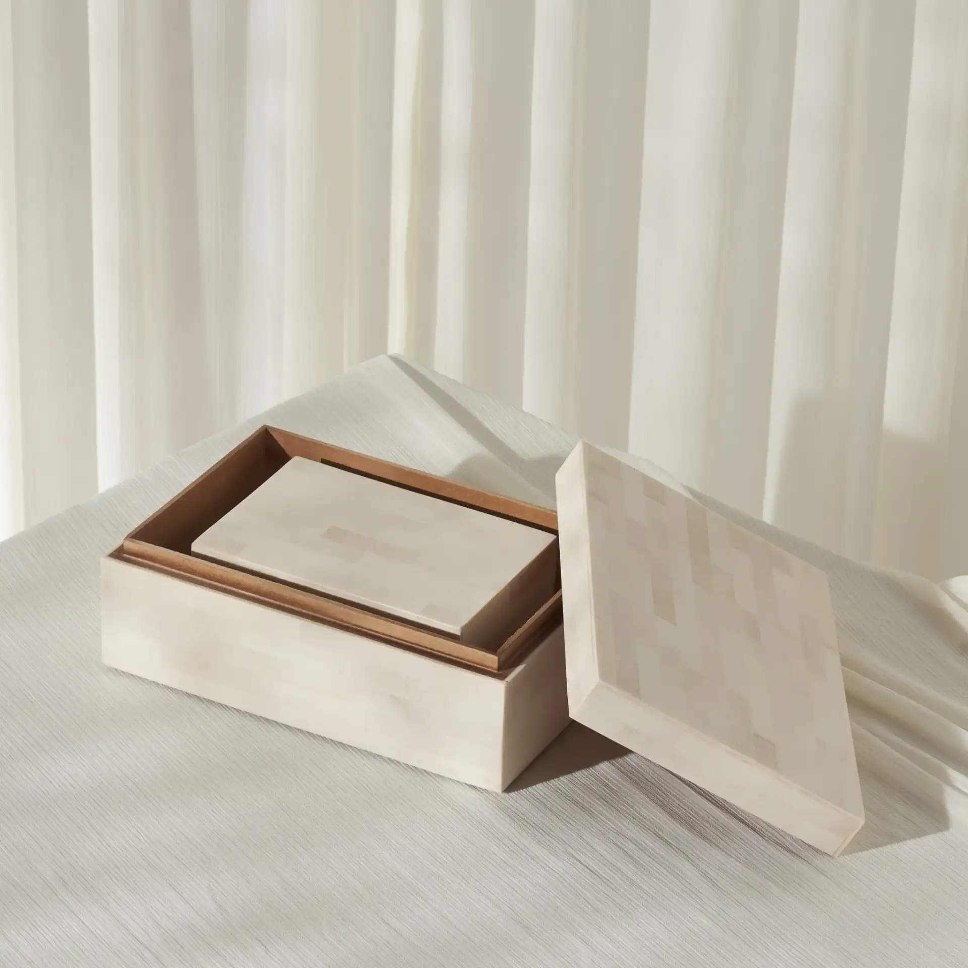 Sabi Decor Box (Set Of 2) in Antique Ivory / Faux Bone in a styled room