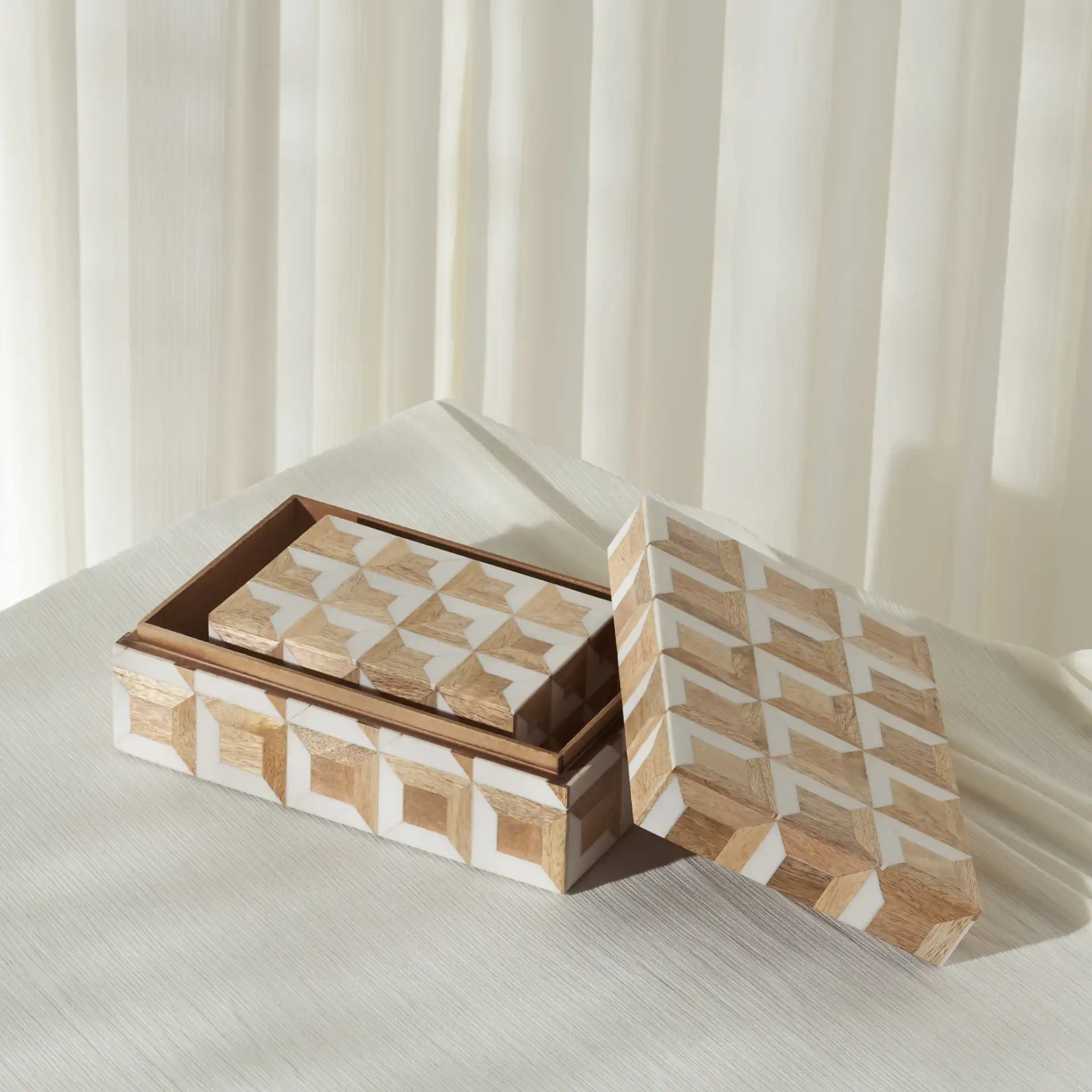 Lori Decor Box (Set Of 2) in Antique Ivory / Natural Brown in a styled room