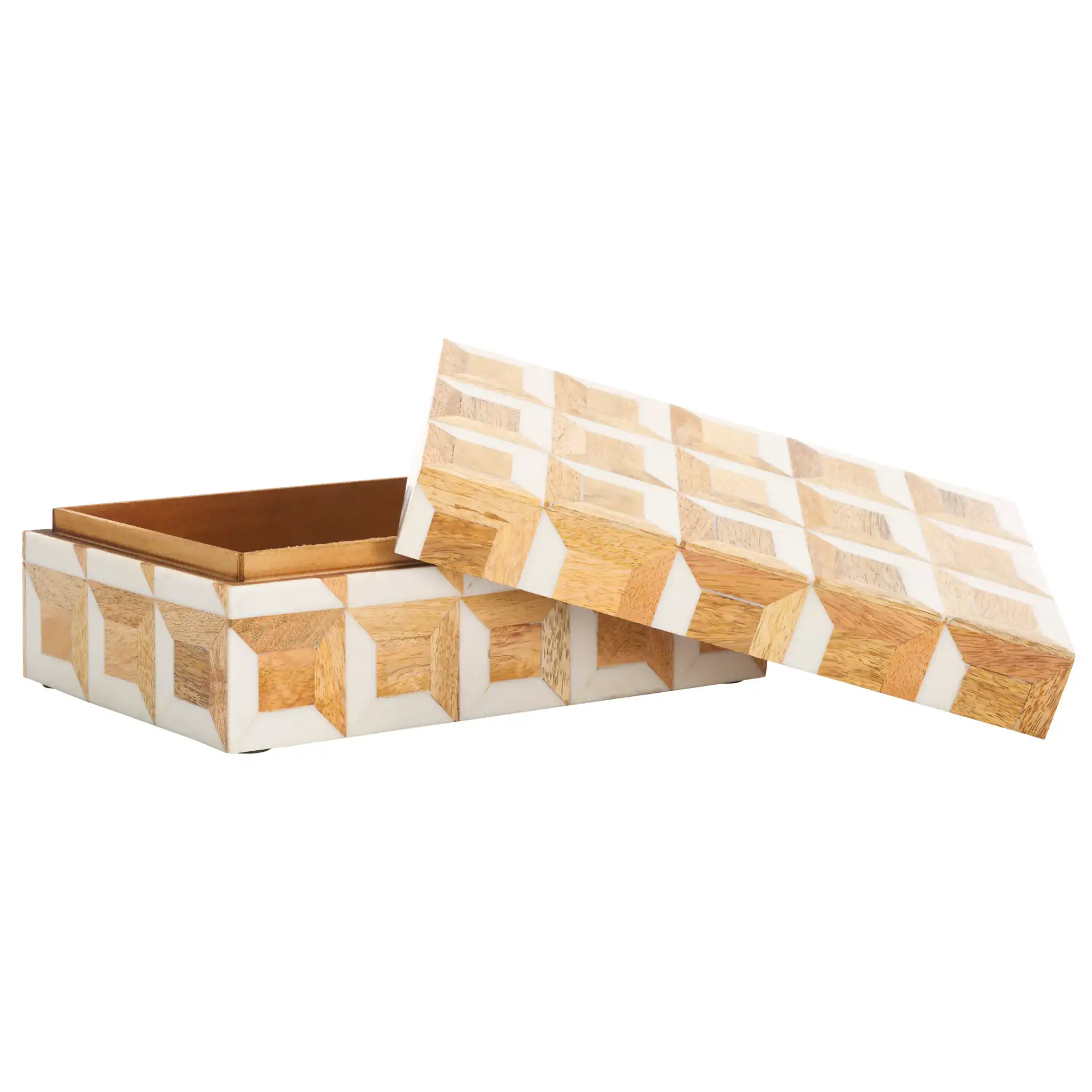 Lori Decor Box (Set Of 2) in Antique Ivory / Natural Brown, detail view