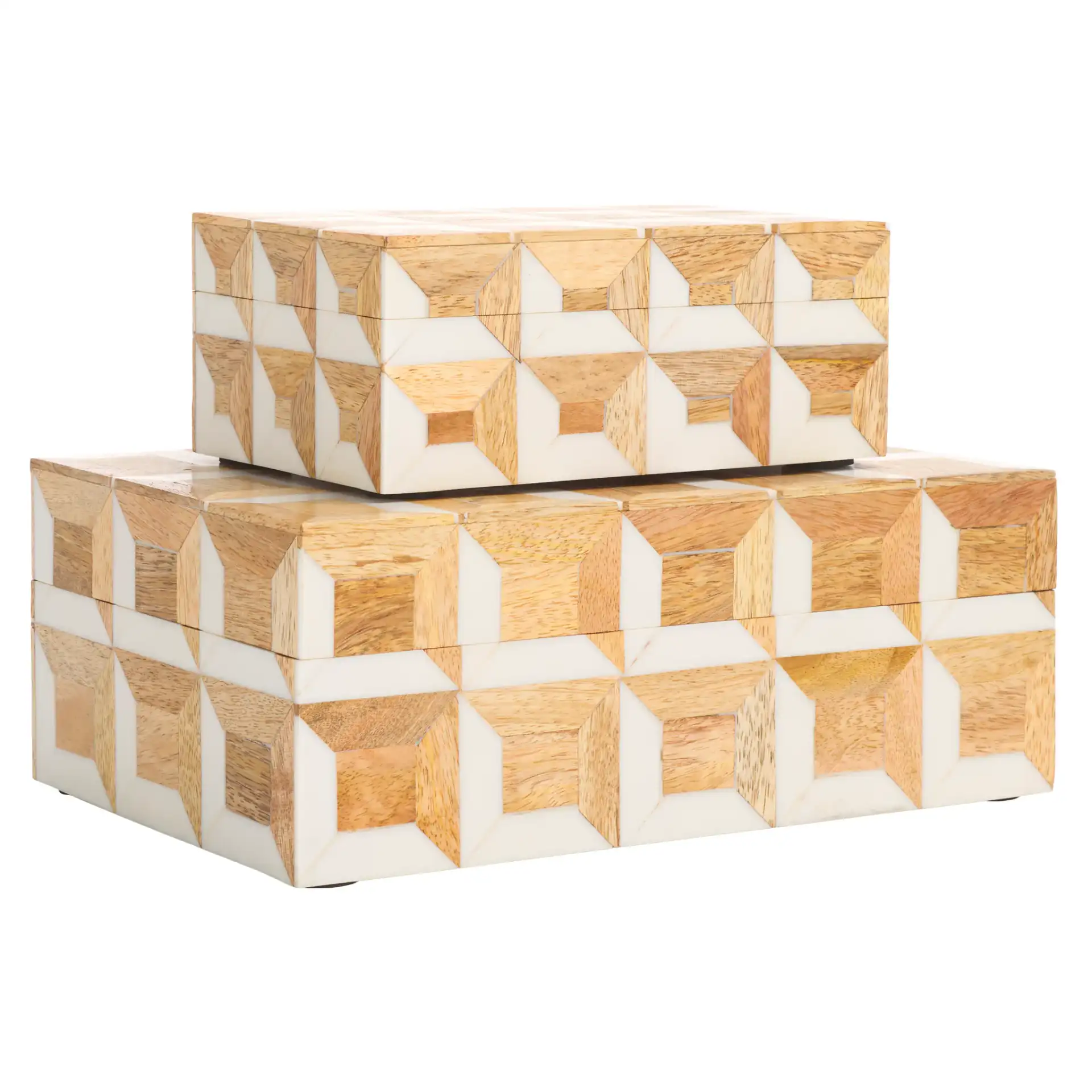 Lori Decor Box (Set Of 2) in Antique Ivory / Natural Brown, detail view