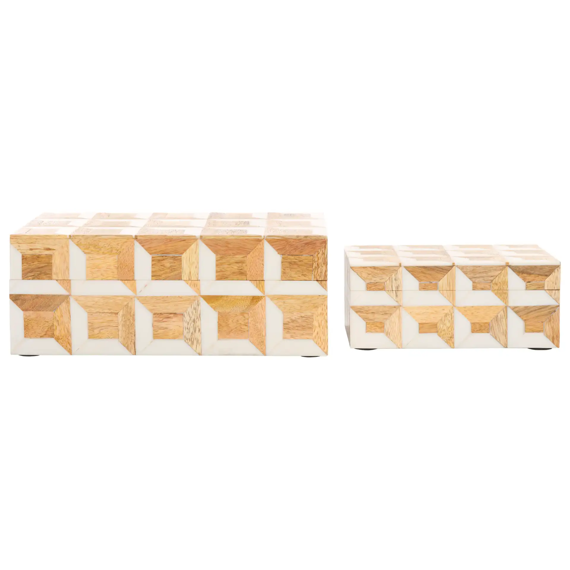 Lori Decor Box (Set Of 2) in Antique Ivory / Natural Brown, detail view