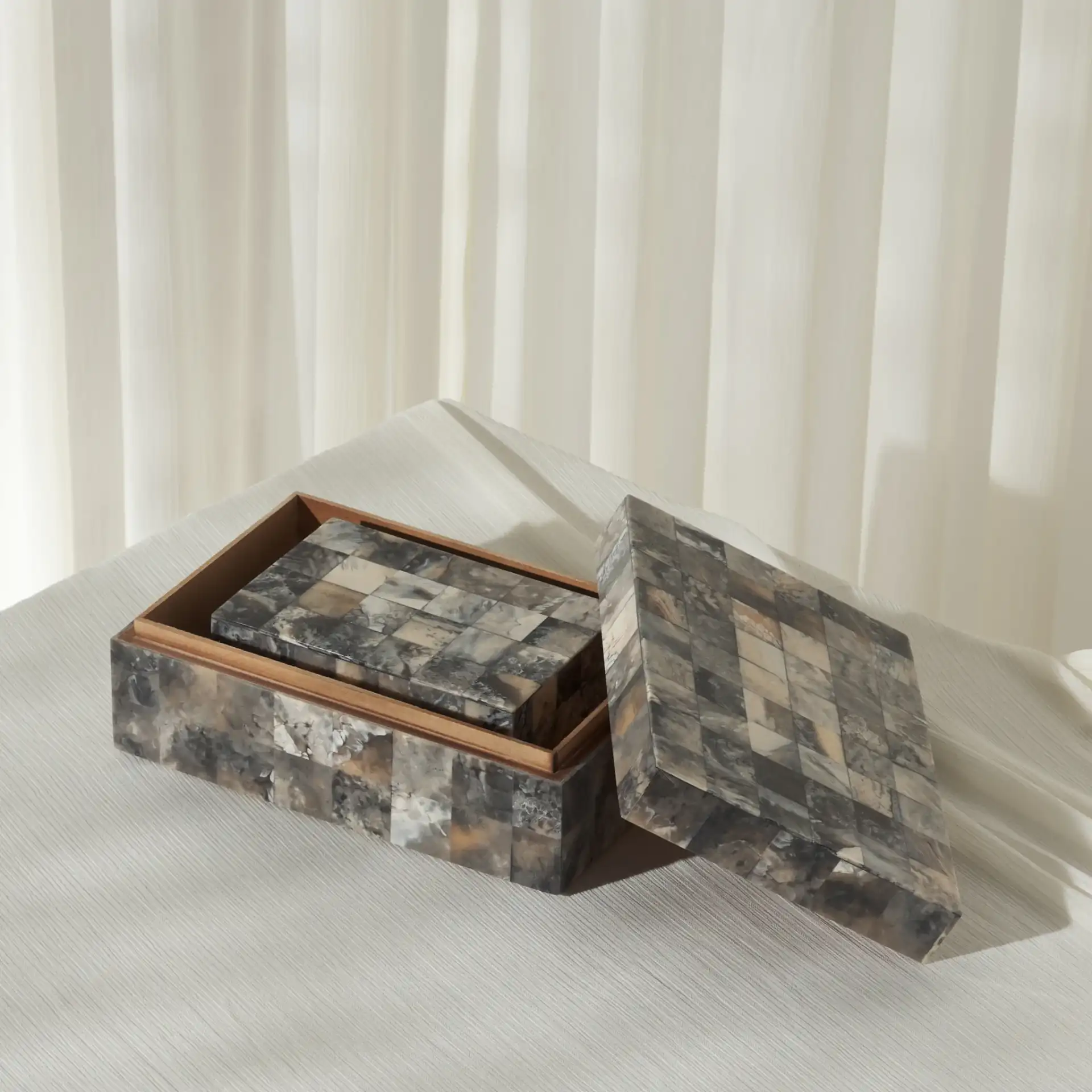 Lori Decor Box (Set Of Two) in Antique Green / Horn in a styled room