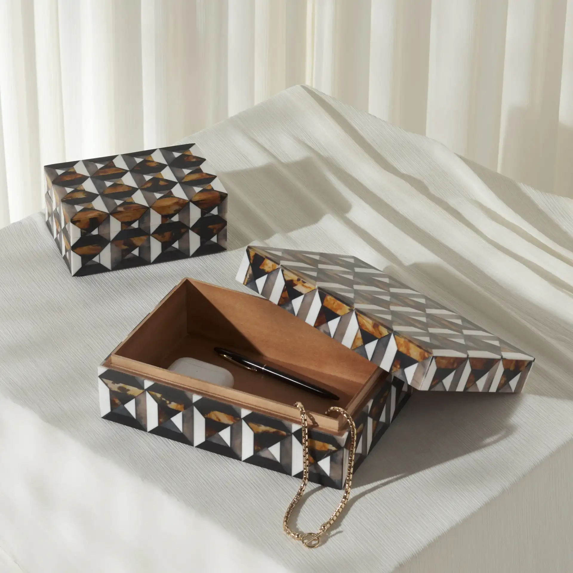 Ani Decor Box (Set Of 2) in Ivory / Brown in a styled room