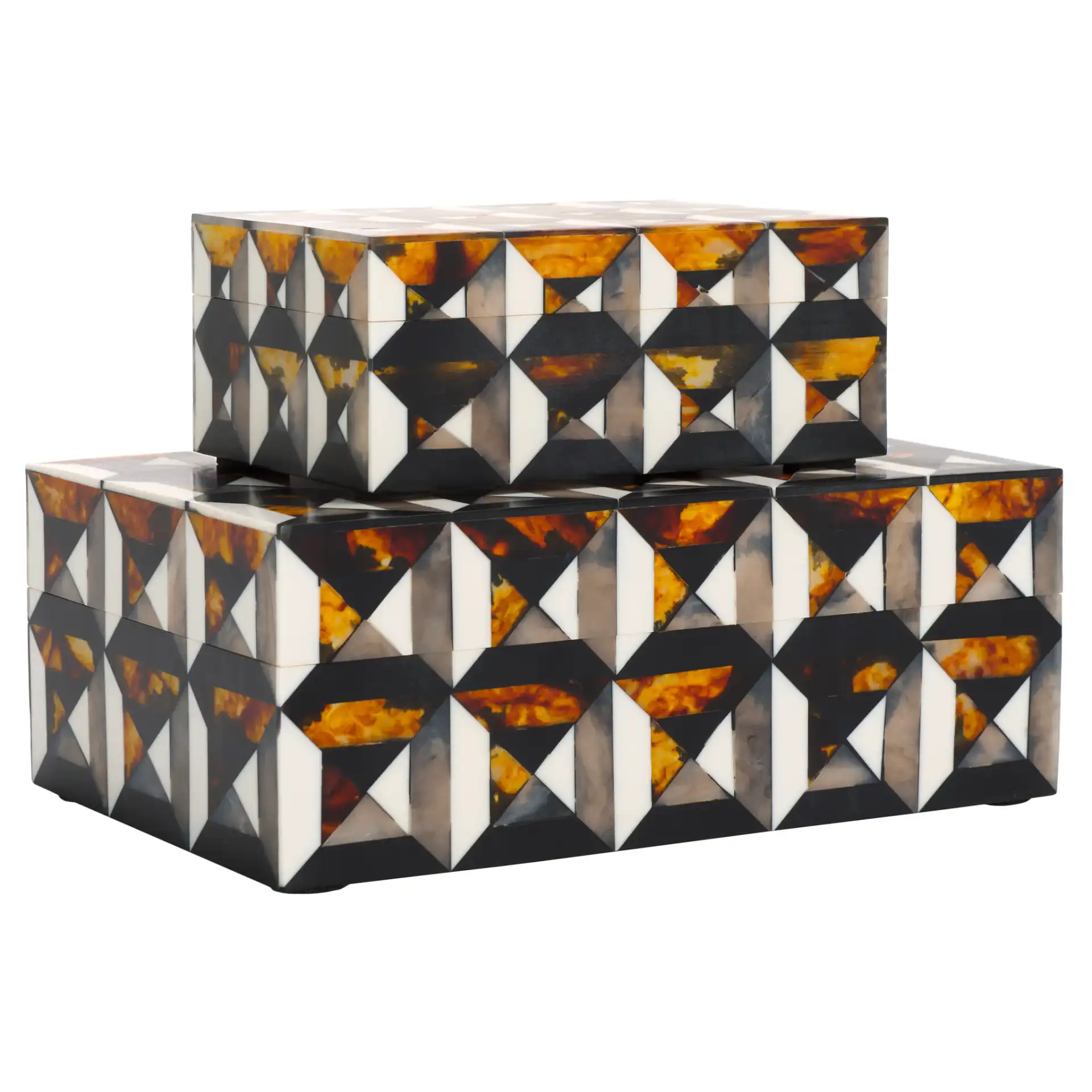 Ani Decor Box (Set Of 2) in Ivory / Brown, detail view