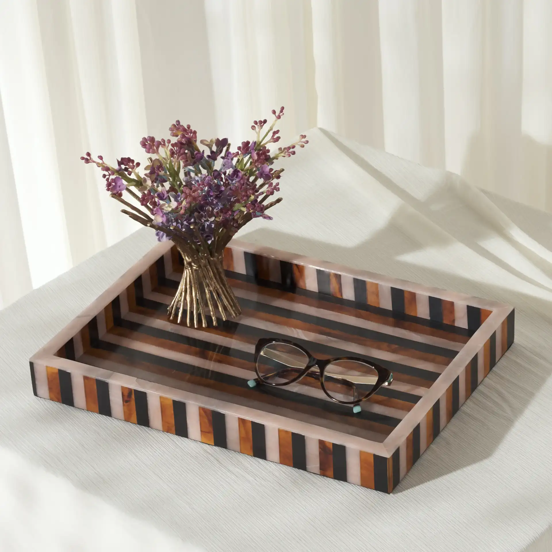 Ina Tray in Black / Brown in a styled room