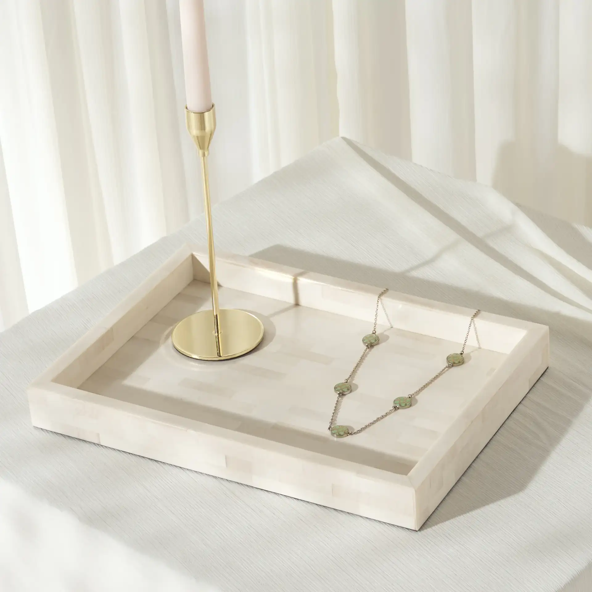 Sabi Tray in Antique Ivory / Faux Bone in a styled room