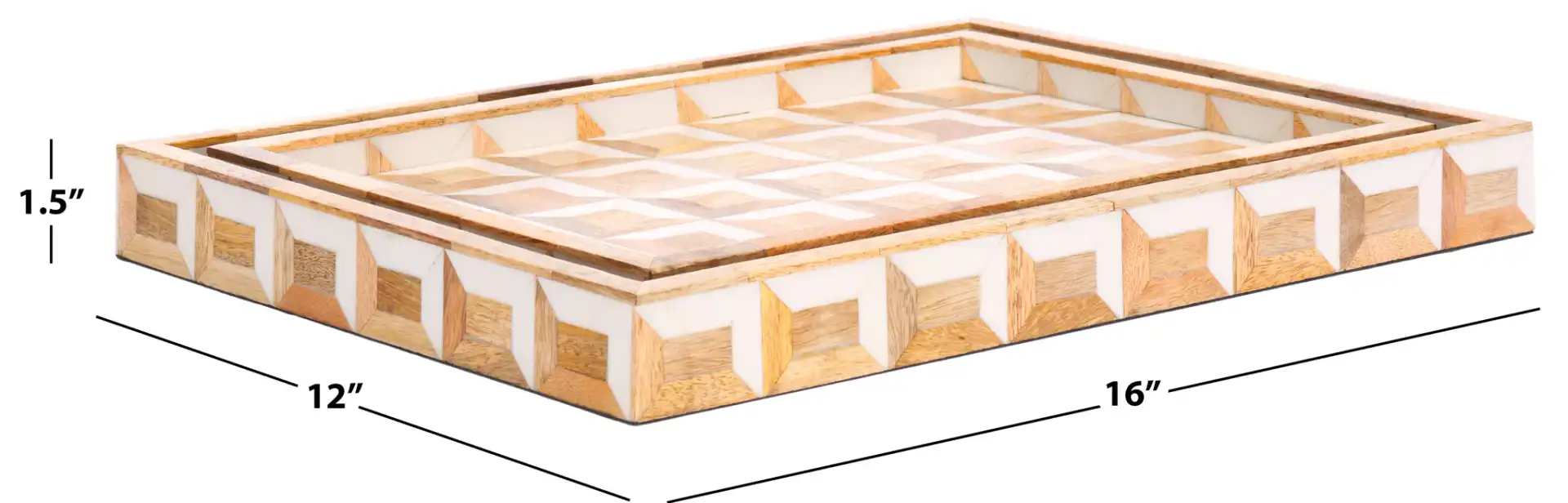 Aria Two-Piece Tray Set in Antique Ivory / Natural Brown, detail view