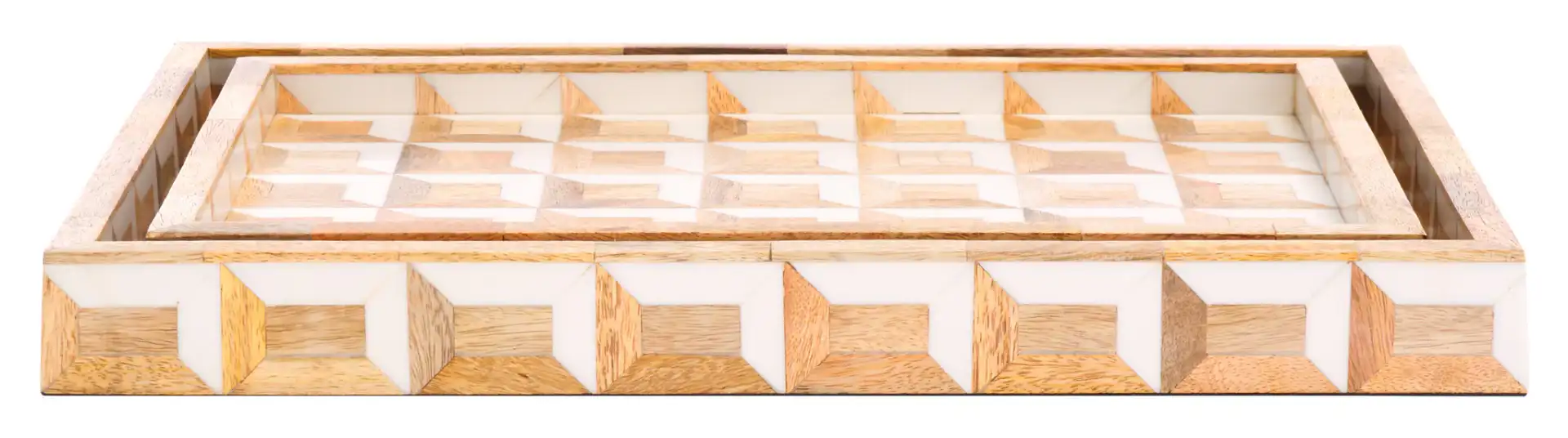 Aria Two-Piece Tray Set in Antique Ivory / Natural Brown