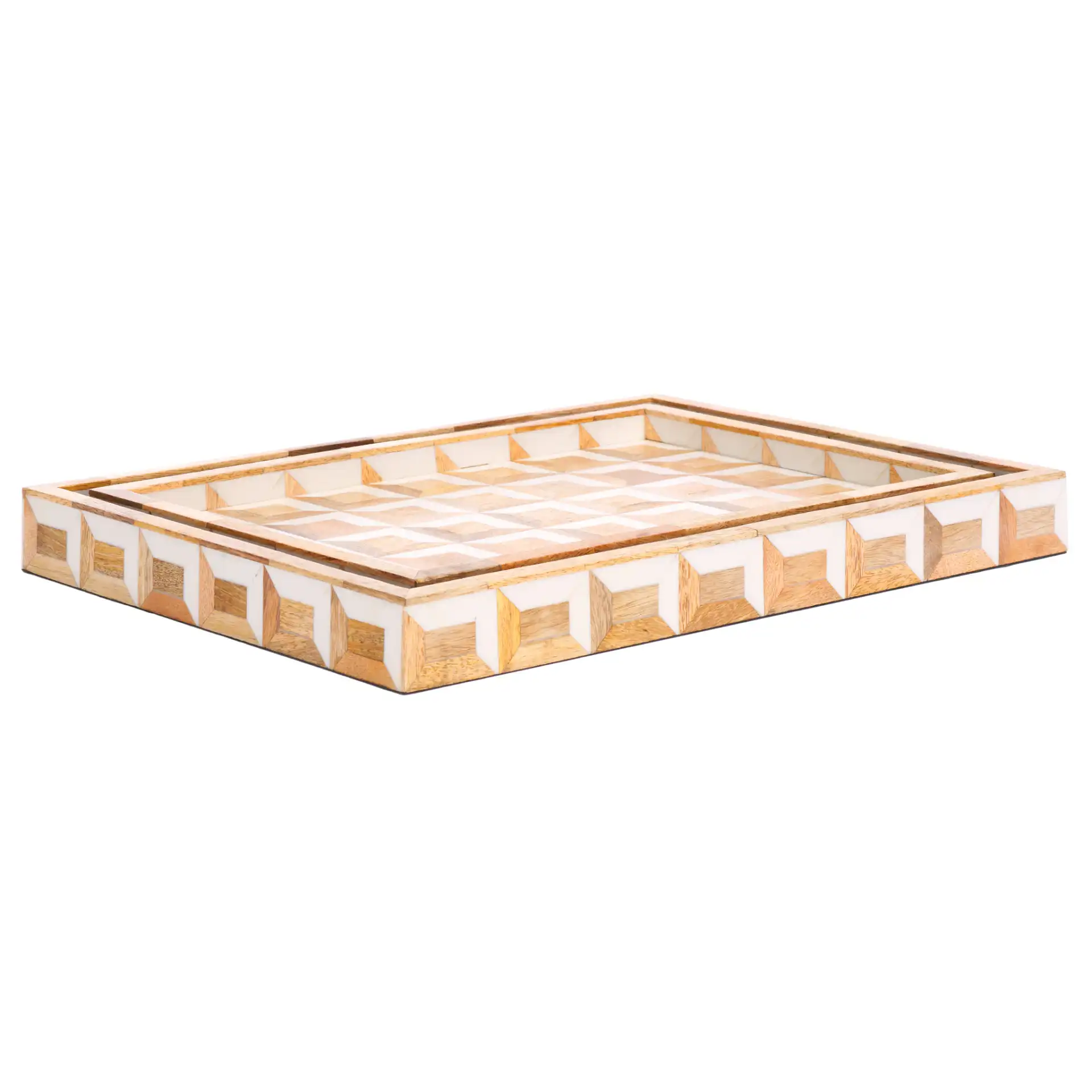 Aria Two-Piece Tray Set in Antique Ivory / Natural Brown, detail view