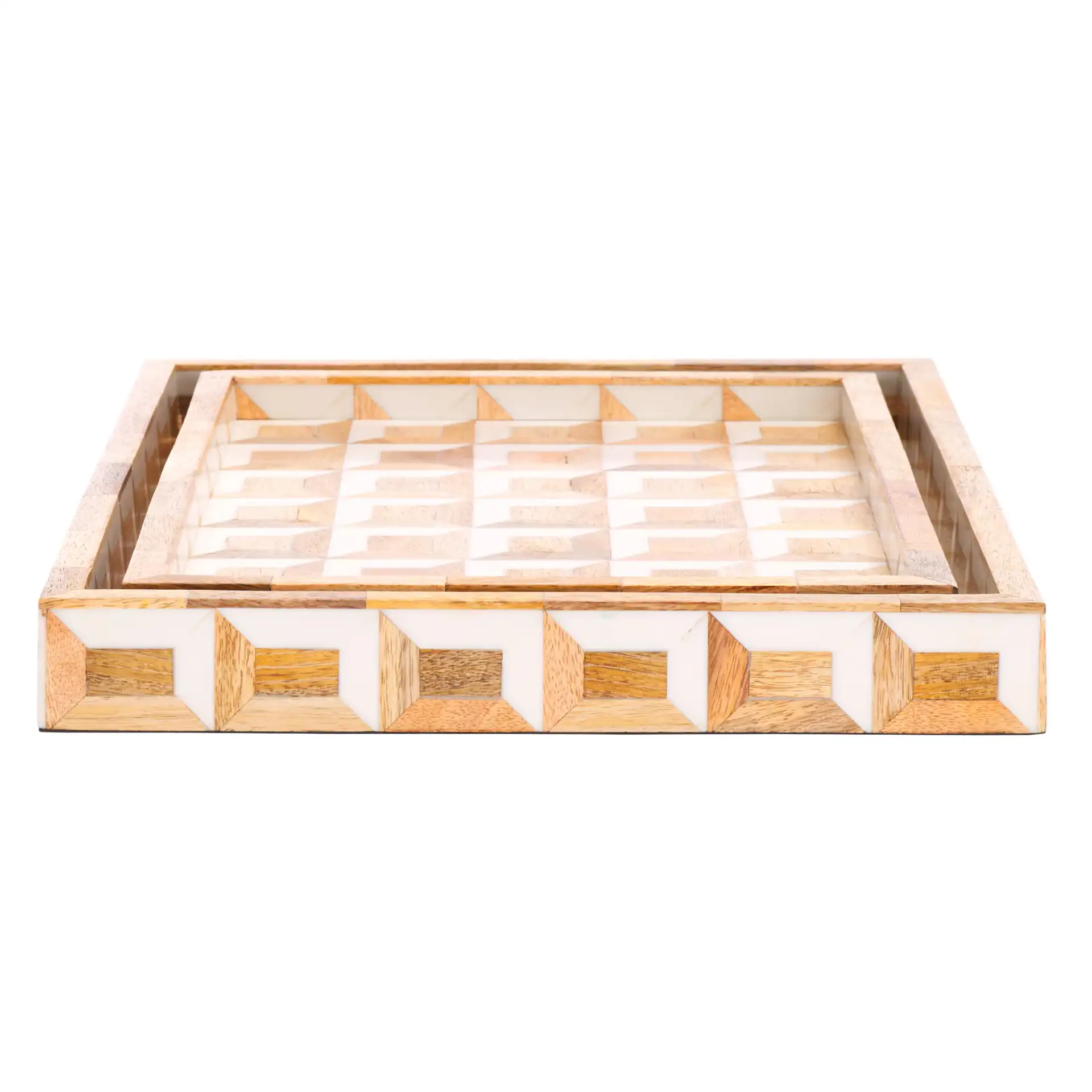 Aria Two-Piece Tray Set in Antique Ivory / Natural Brown, detail view