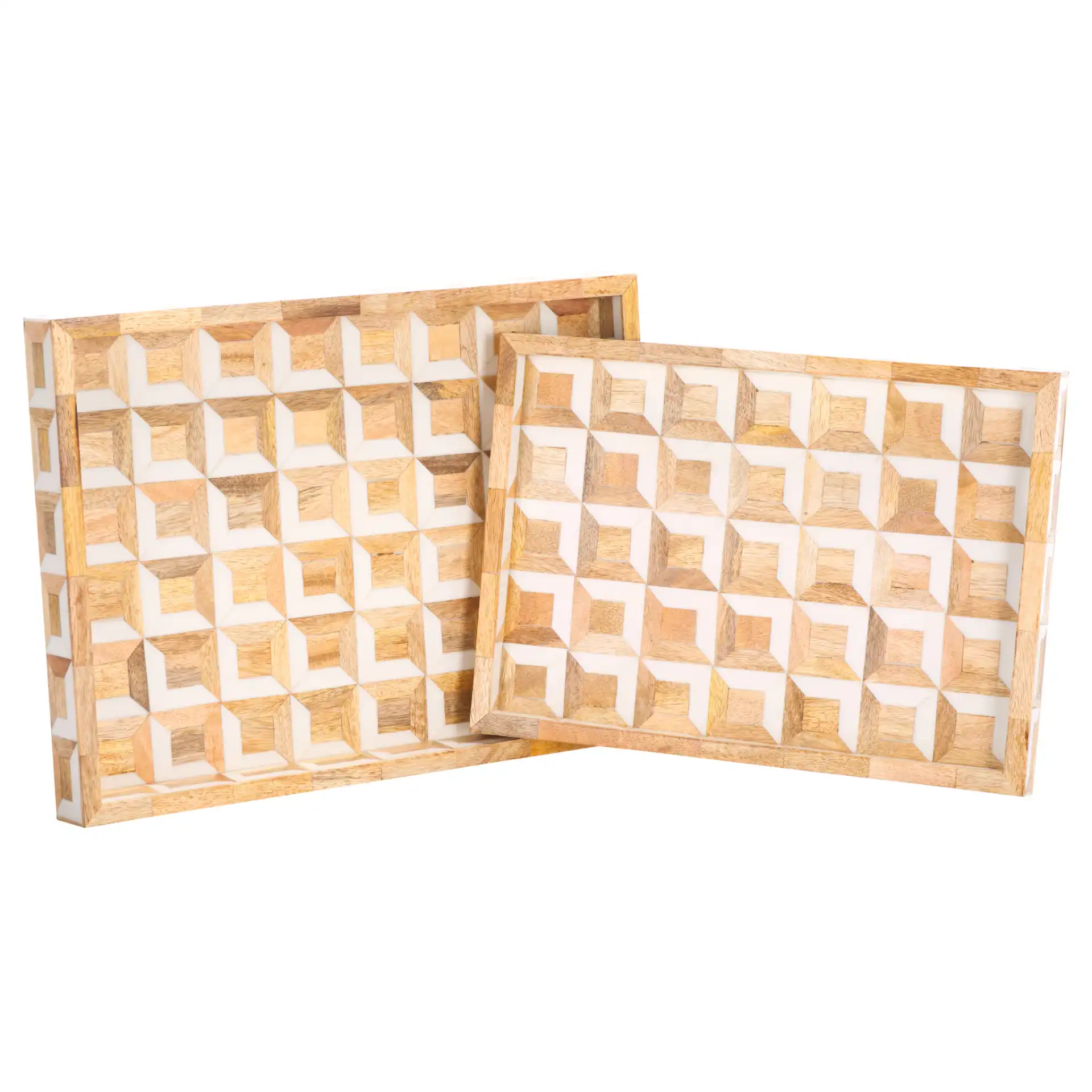 Aria Two-Piece Tray Set in Antique Ivory / Natural Brown, detail view