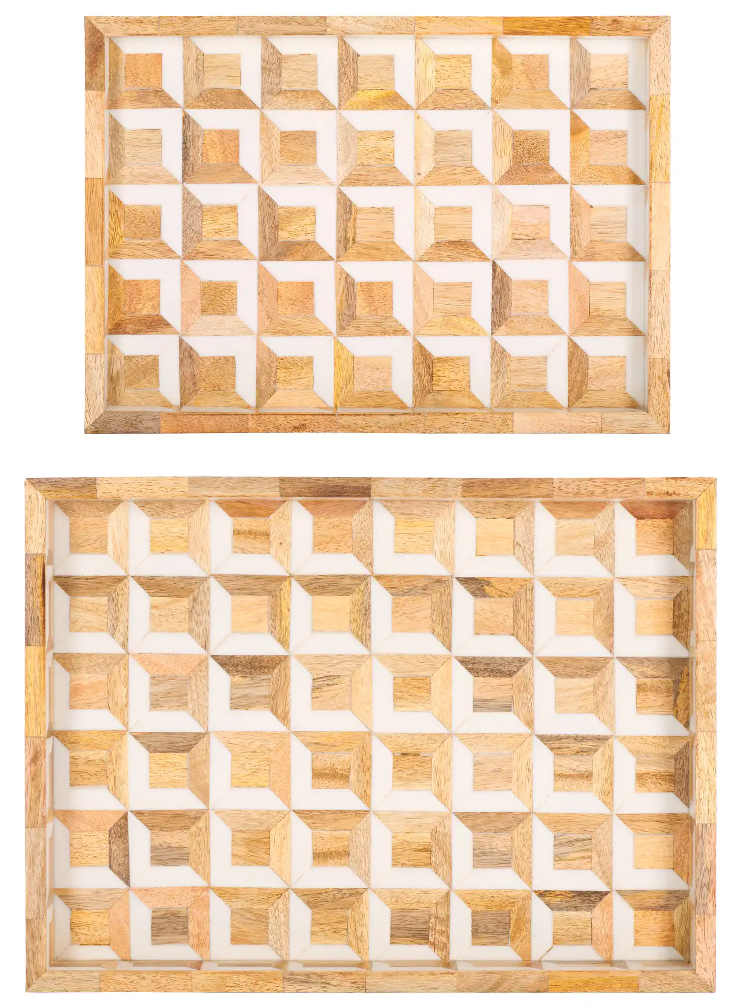 Aria Two-Piece Tray Set in Antique Ivory / Natural Brown, detail view