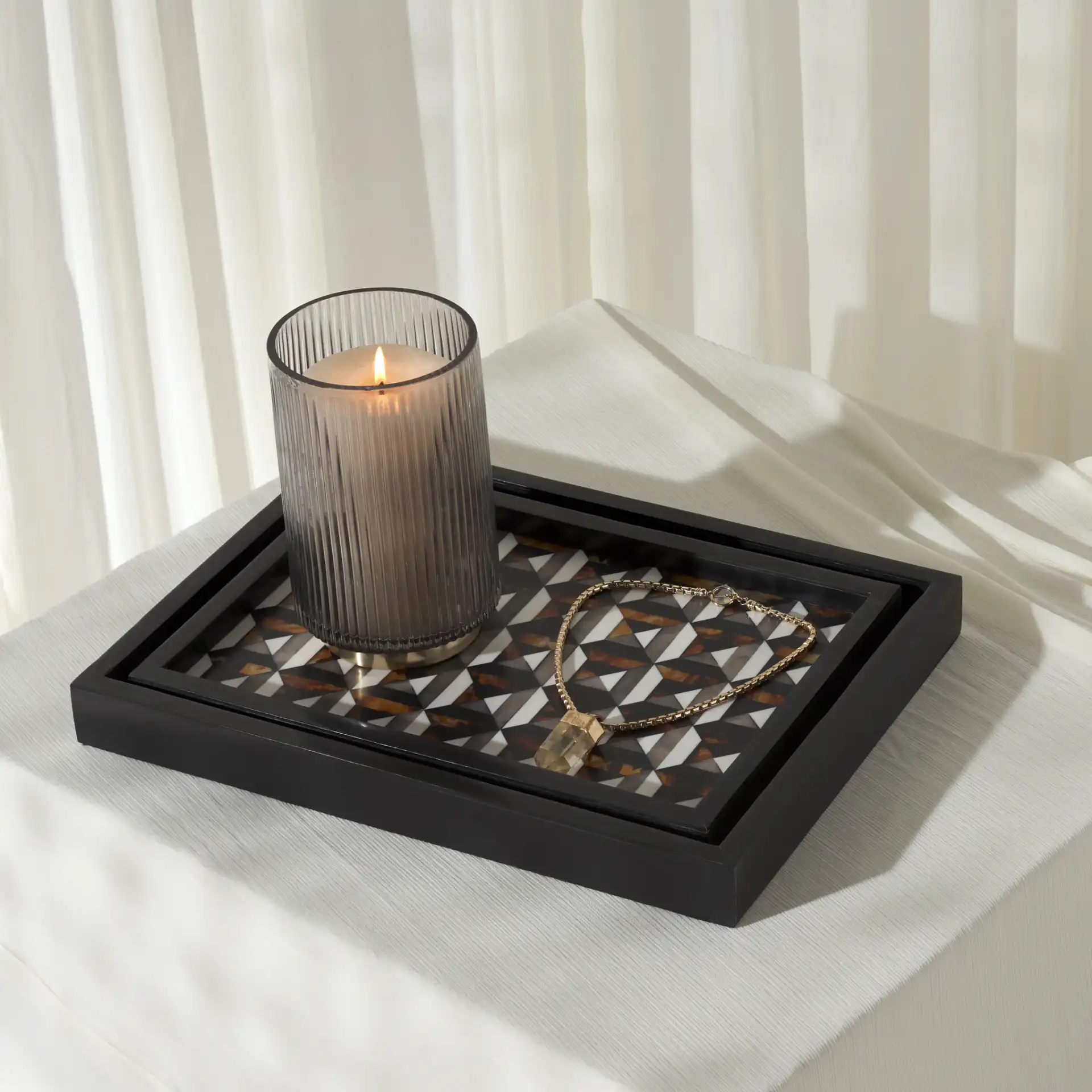 Ani Two-Piece Tray Set in Ivory / Brown in a styled room