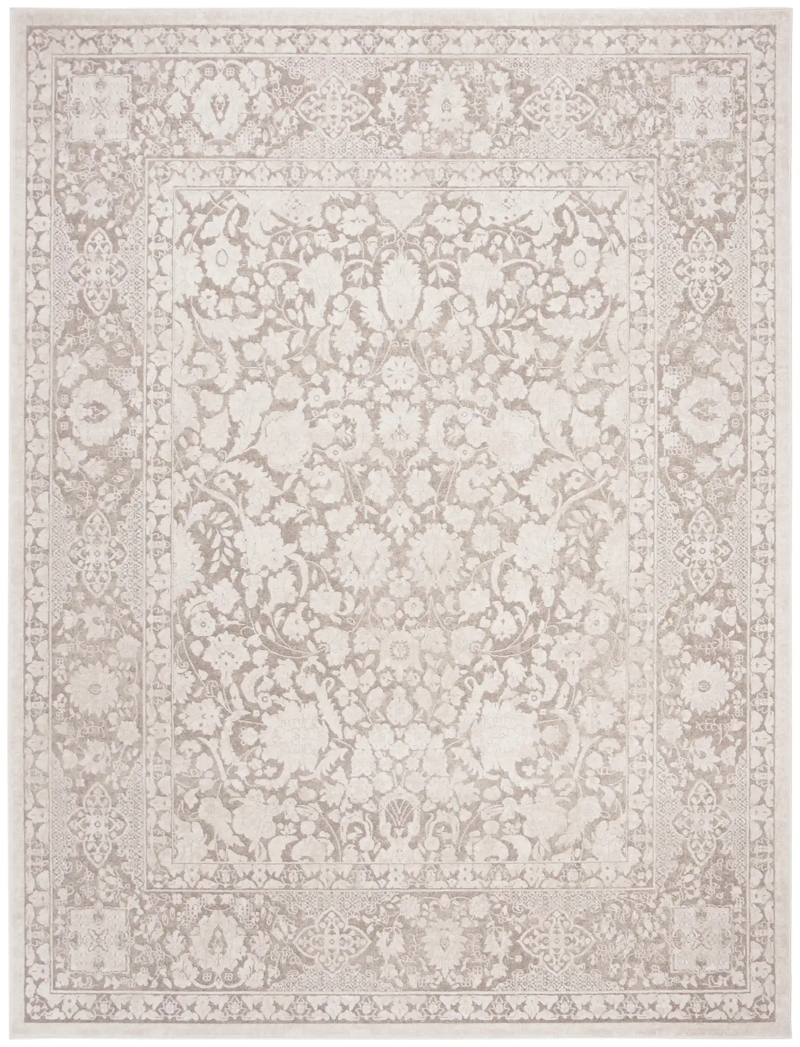 Reflection Bordered Floral Rug in Beige / Cream