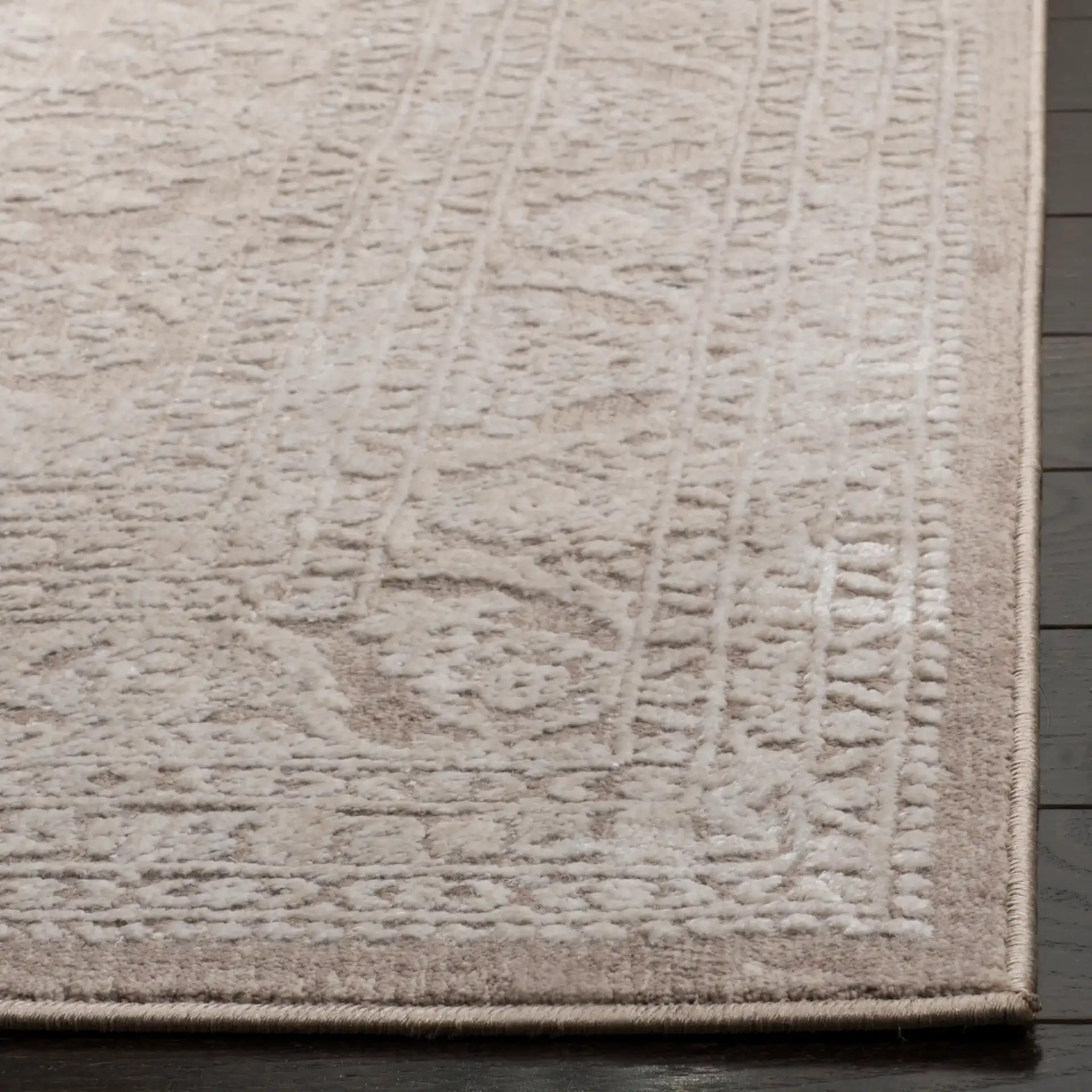 Reflection Distressed Medallion Rug in Beige / Cream in a styled room