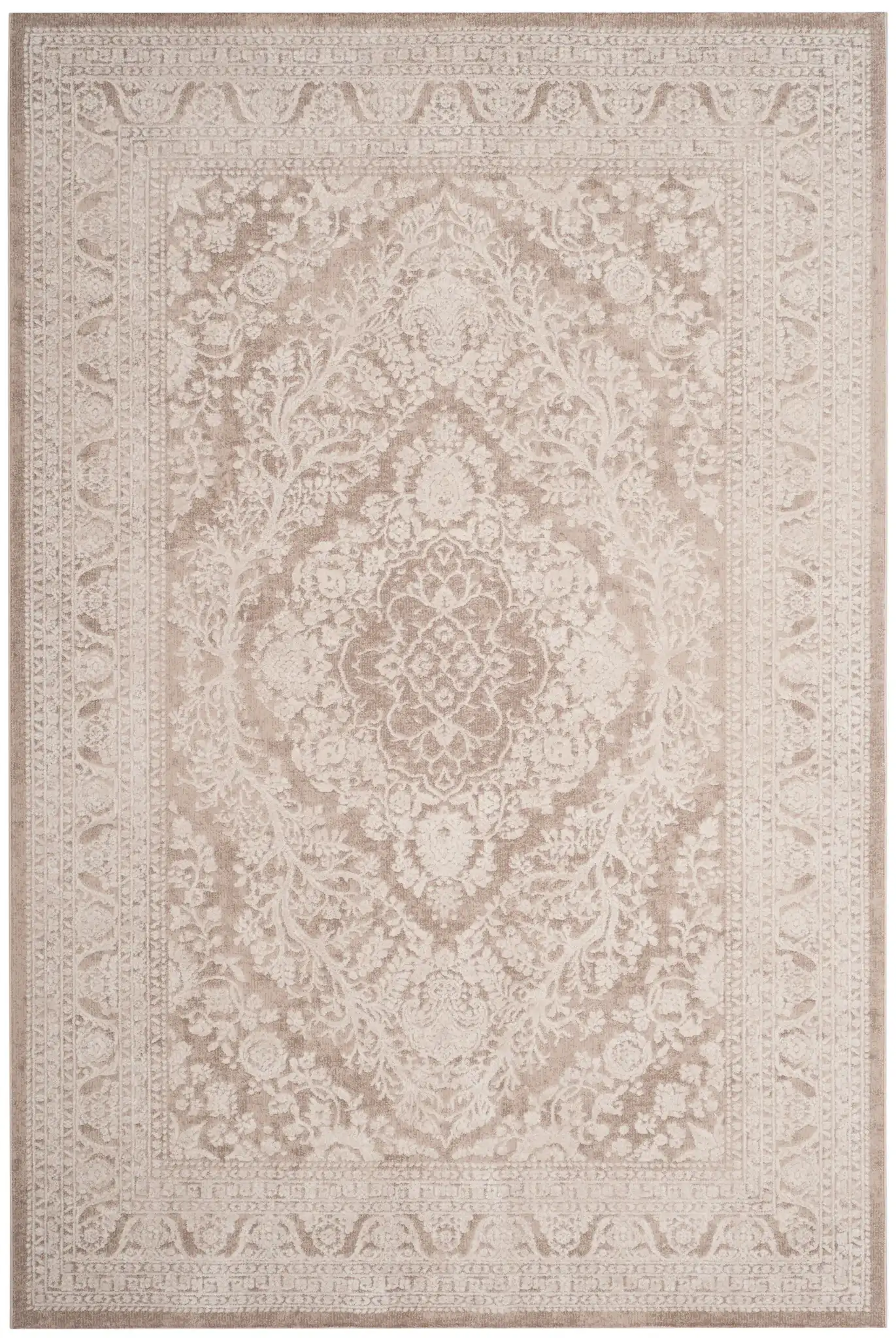 Reflection Distressed Medallion Rug in Beige / Cream