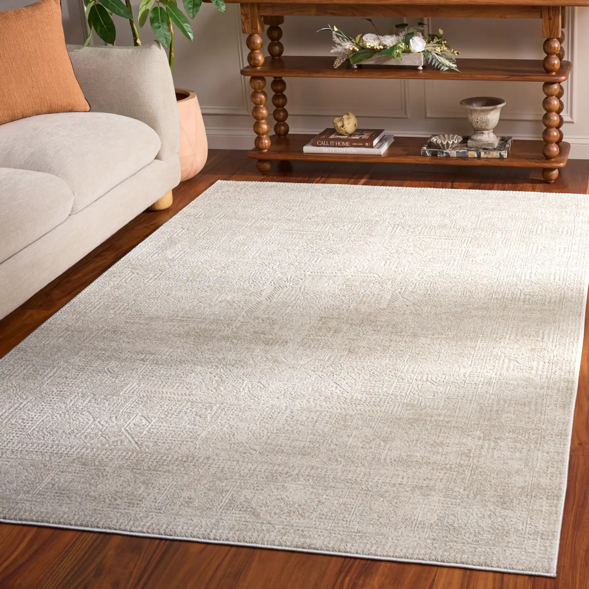 Reflection Evoke Distressed Medallion Rug in Ivory / White in a styled room