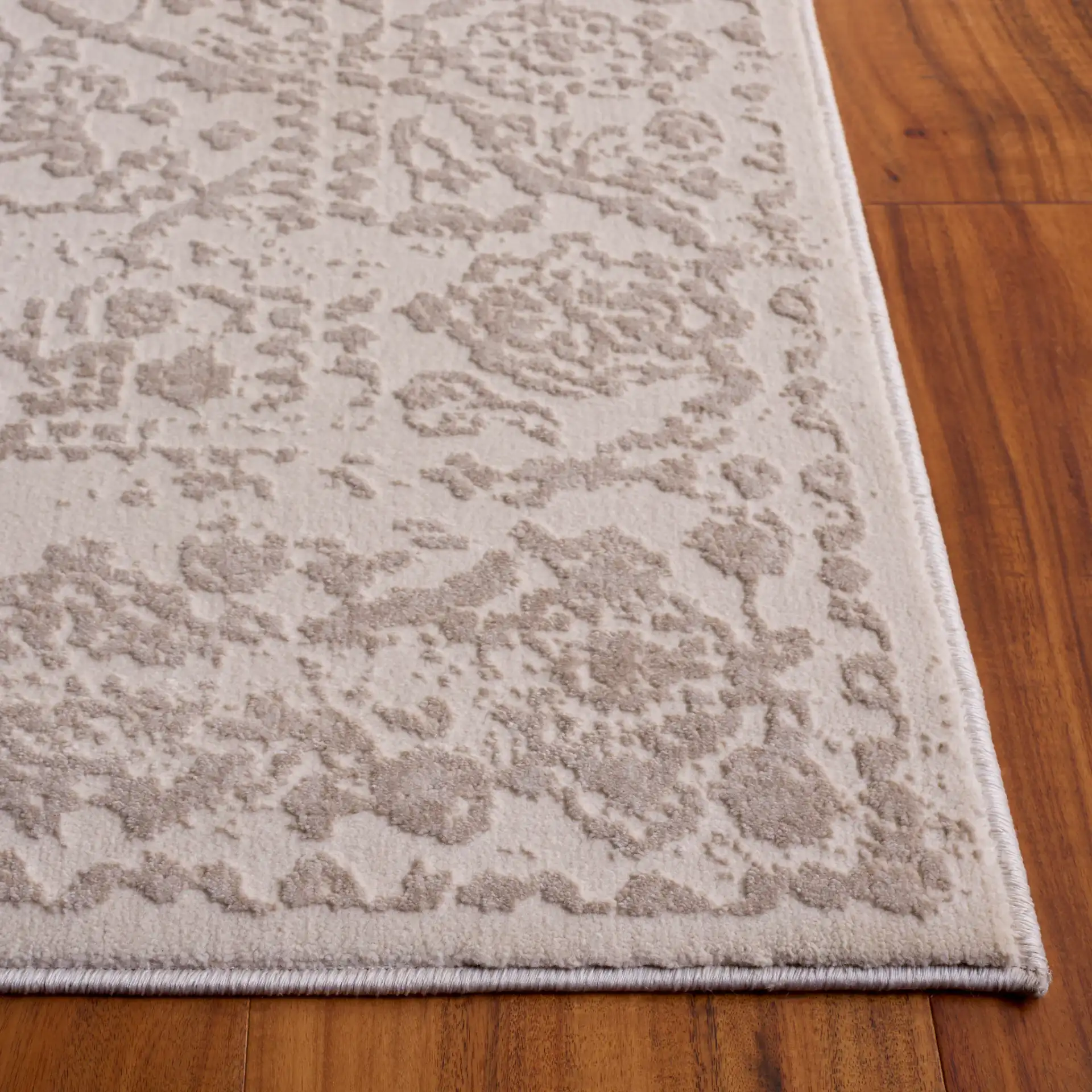 Reflection Elegance Medallion Border Rug in Ivory / White in a styled room