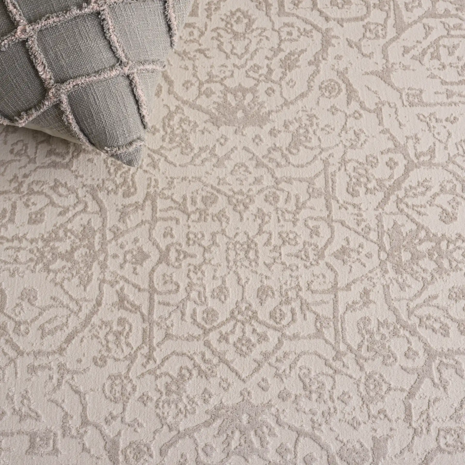 Reflection Elegance Medallion Border Rug in Ivory / White in a styled room
