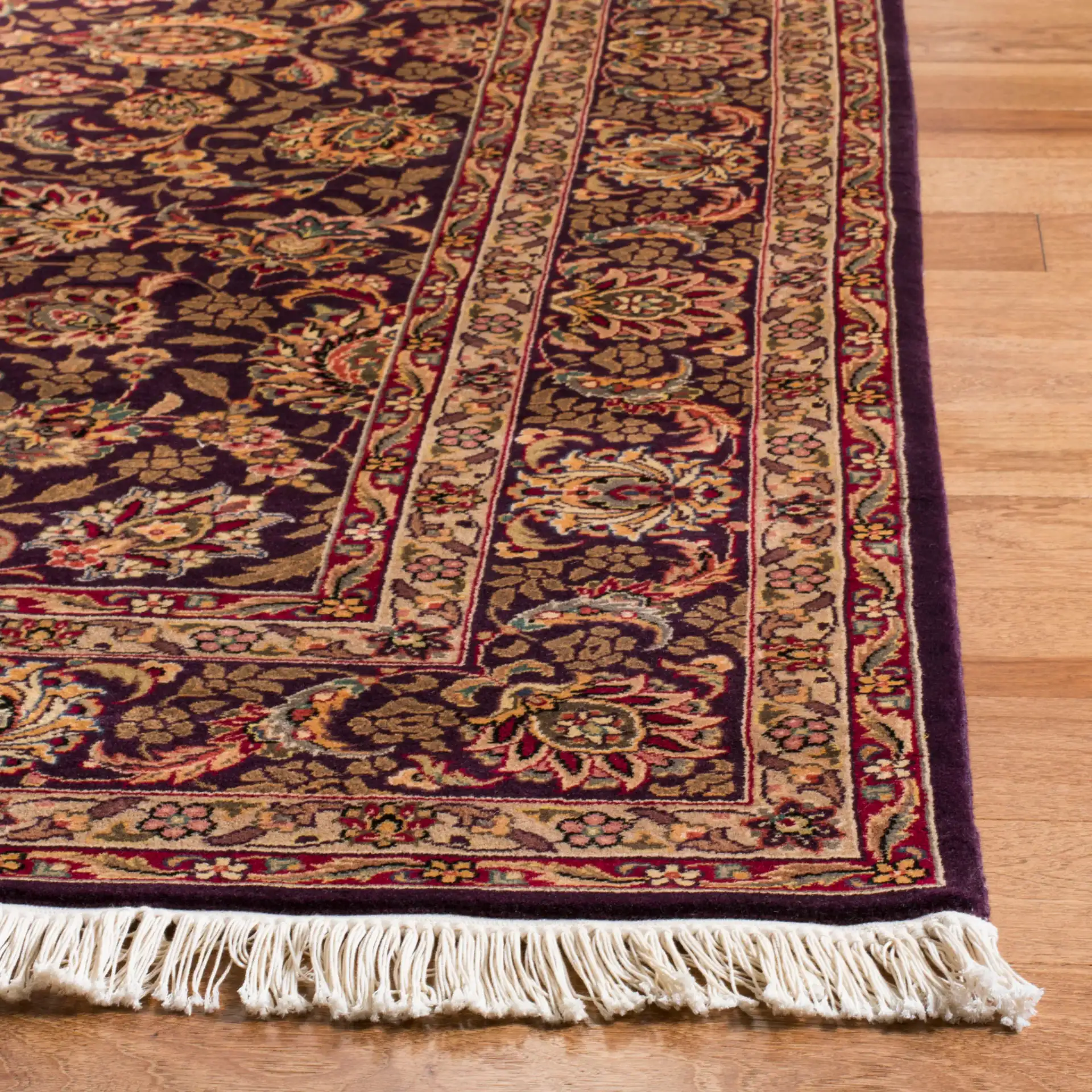 Royal Kerman Allover Floral Hand-Knotted Wool Rug in Multi in a styled room