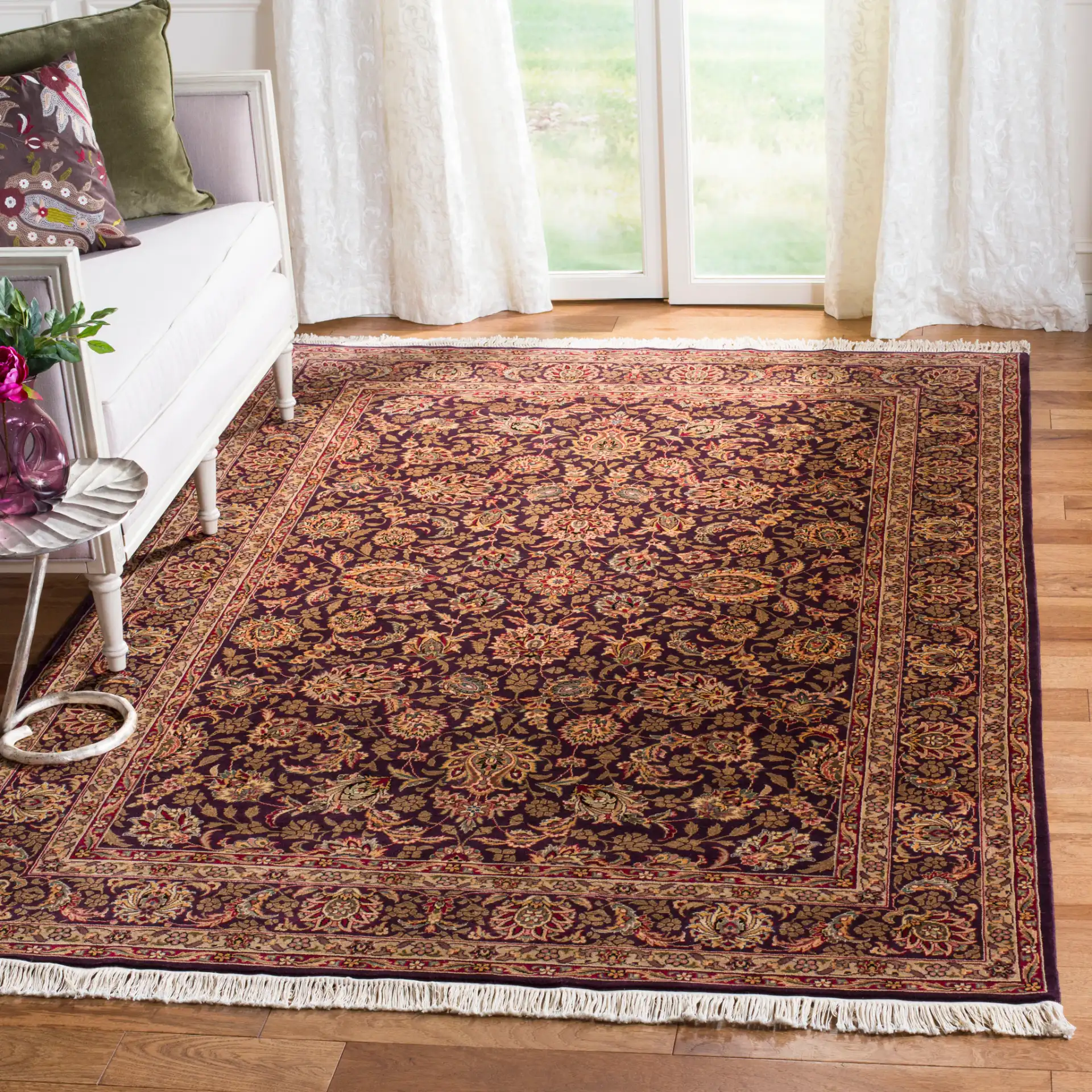 Royal Kerman Allover Floral Hand-Knotted Wool Rug in Multi in a styled room