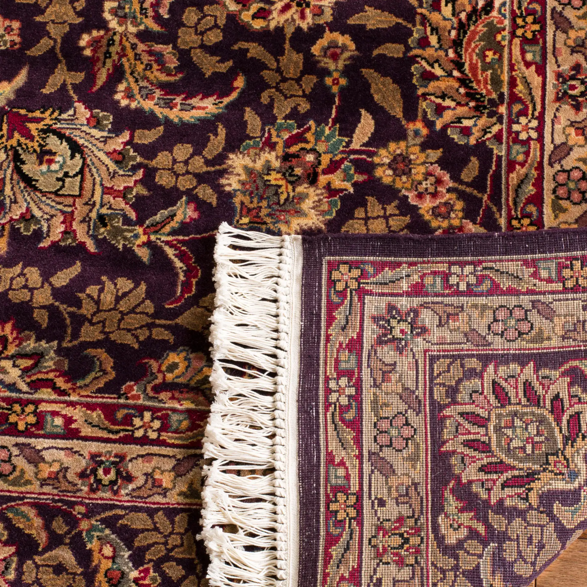 Royal Kerman Allover Floral Hand-Knotted Wool Rug in Multi in a styled room