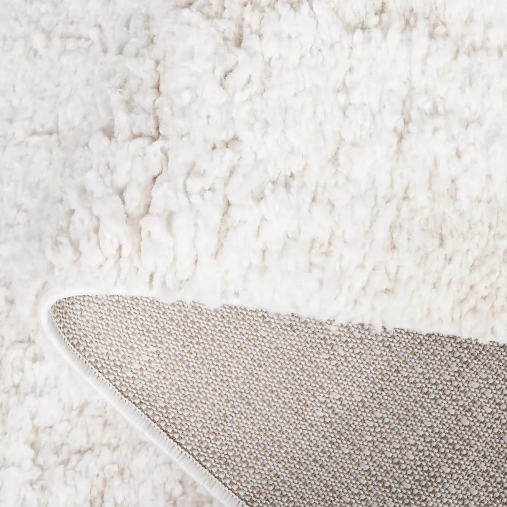 Rumi Textured Heathered Shag Rug in Ivory / Light Beige in a styled room
