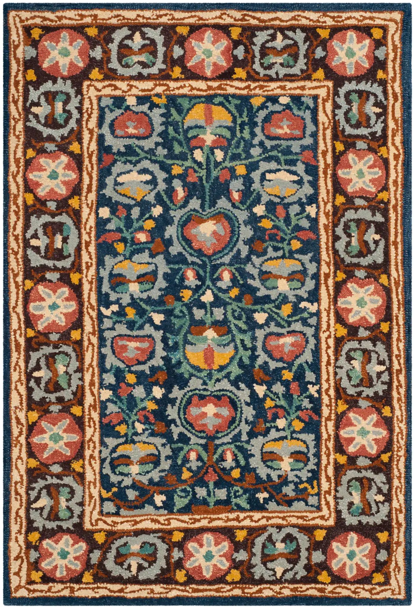 Roslyn Floral Border Hand-Tufted Wool Rug in Blue / Multicolor