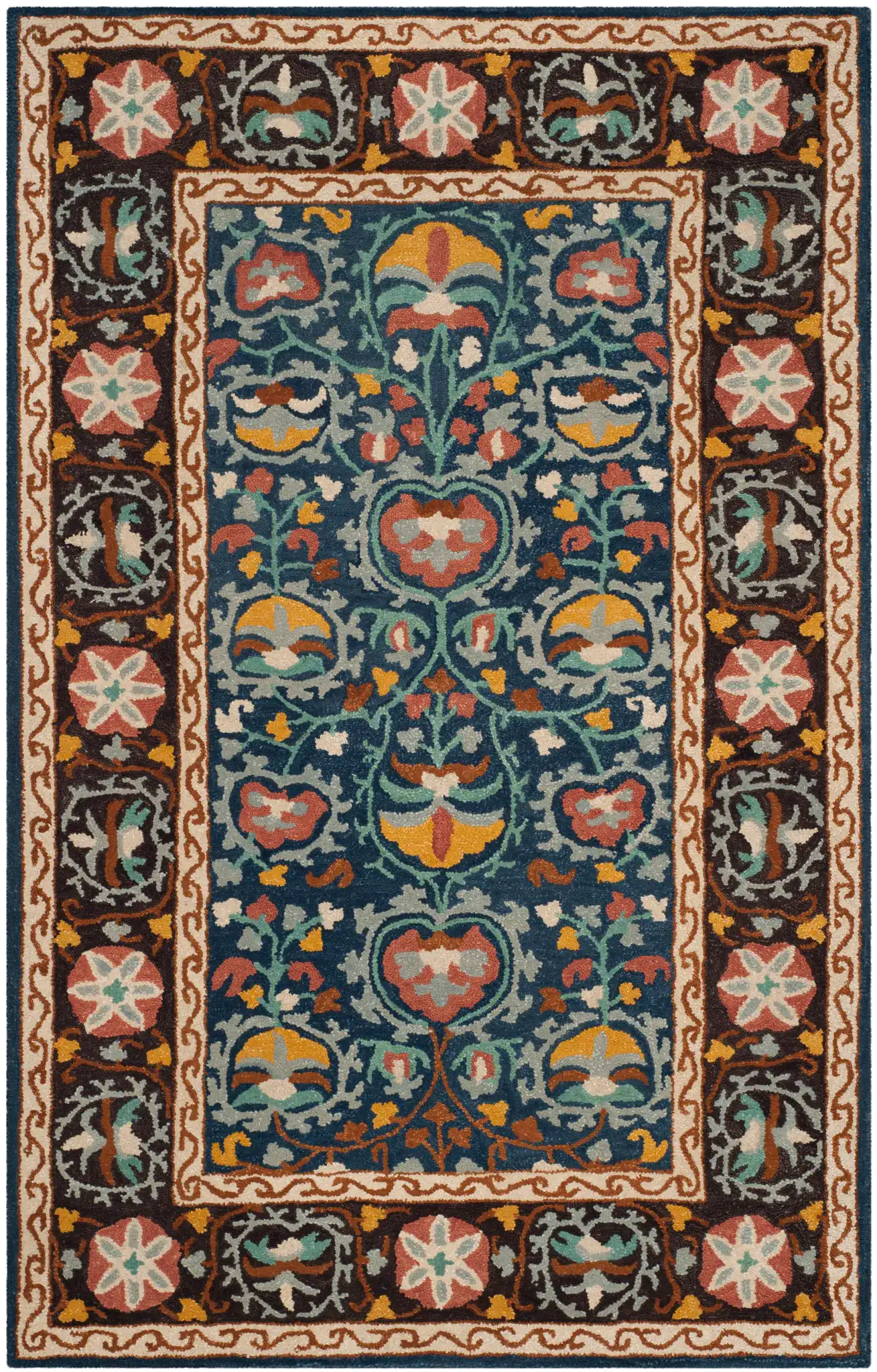 Roslyn Floral Border Hand-Tufted Wool Rug in Blue / Multicolor, detail view