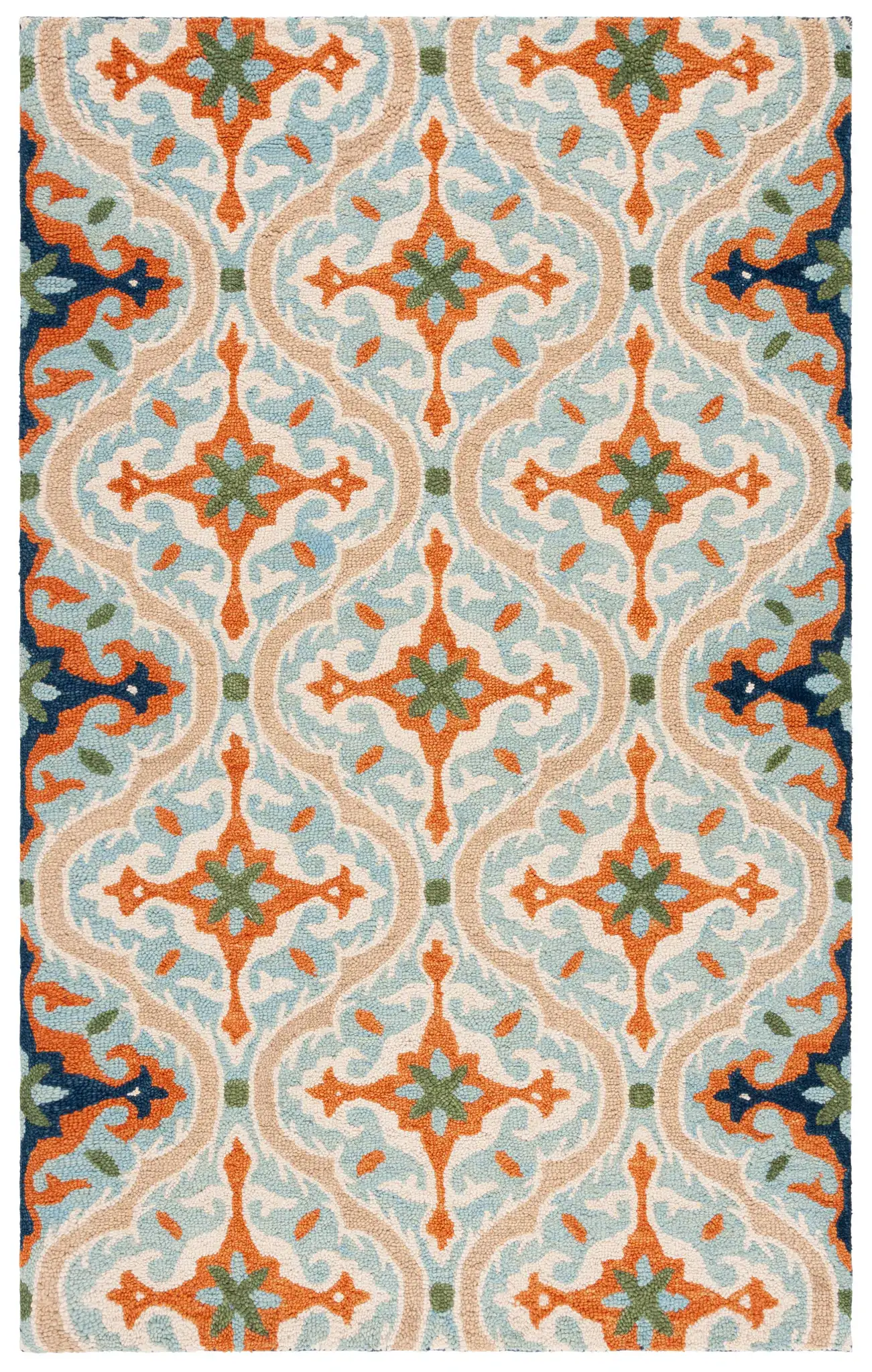 Roslyn Ogee Hand-Tufted Wool Rug in Blue / Beige, detail view
