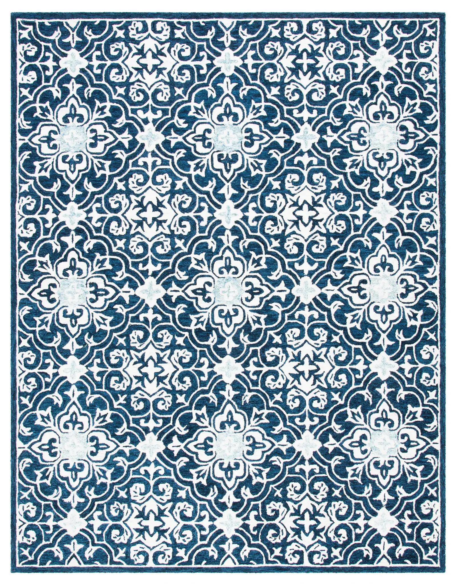 Roslyn Interlocking Tile Hand-Tufted Wool Rug in Navy / Light Blue
