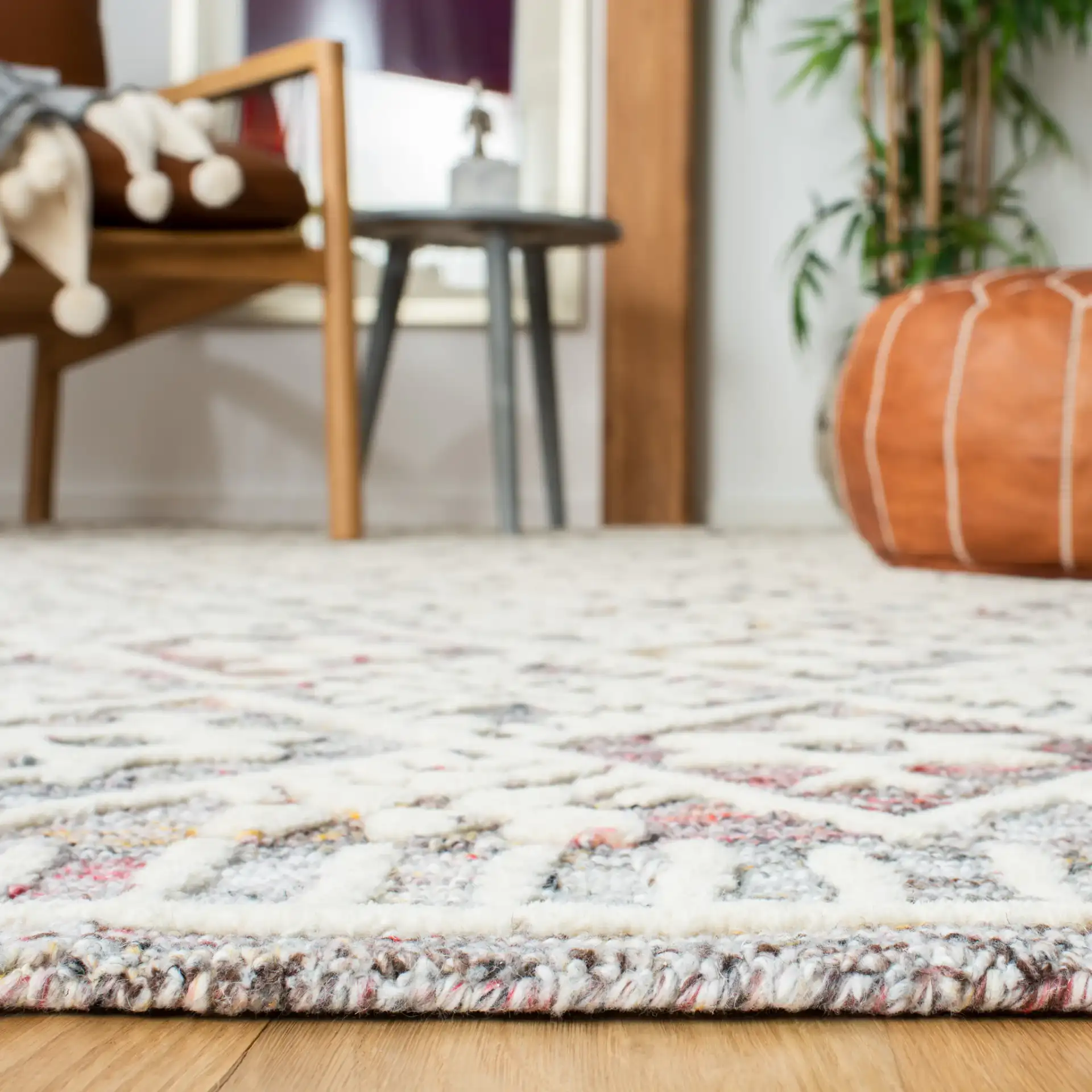 Roslyn Diamond Grid Hand-Tufted Rug in Red / Ivory in a styled room