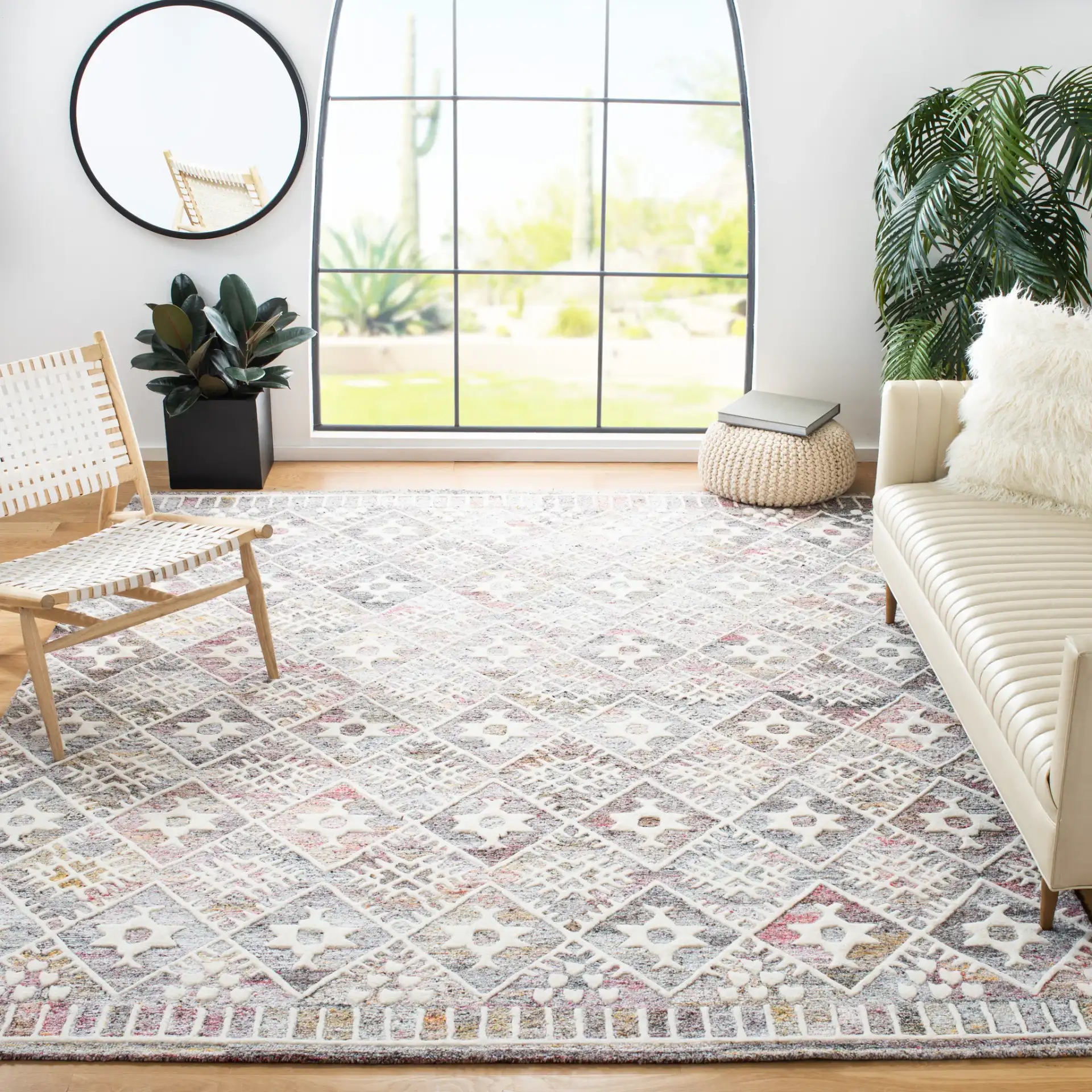 Roslyn Diamond Grid Hand-Tufted Rug in Red / Ivory in a styled room