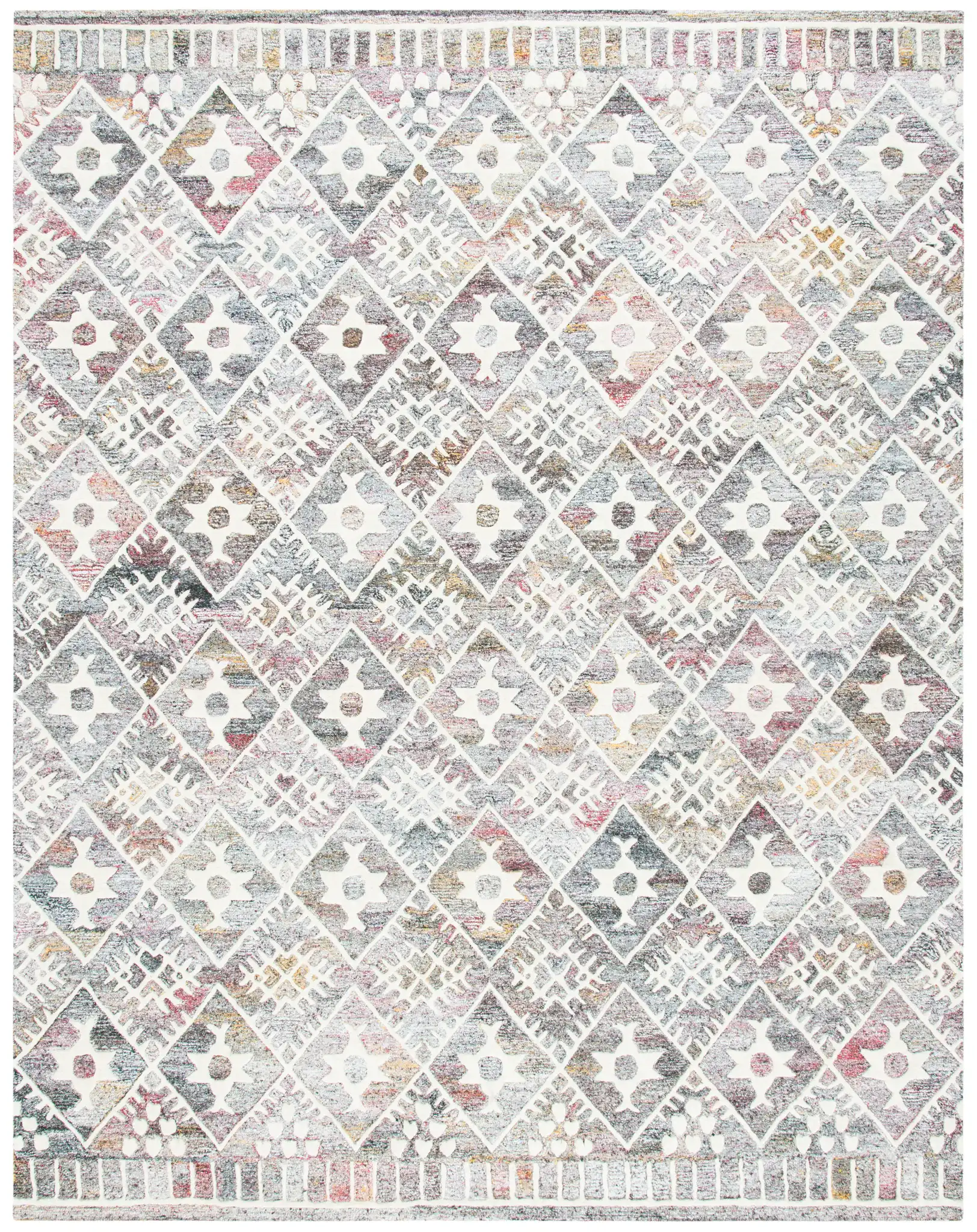 Roslyn Diamond Grid Hand-Tufted Rug in Red / Ivory