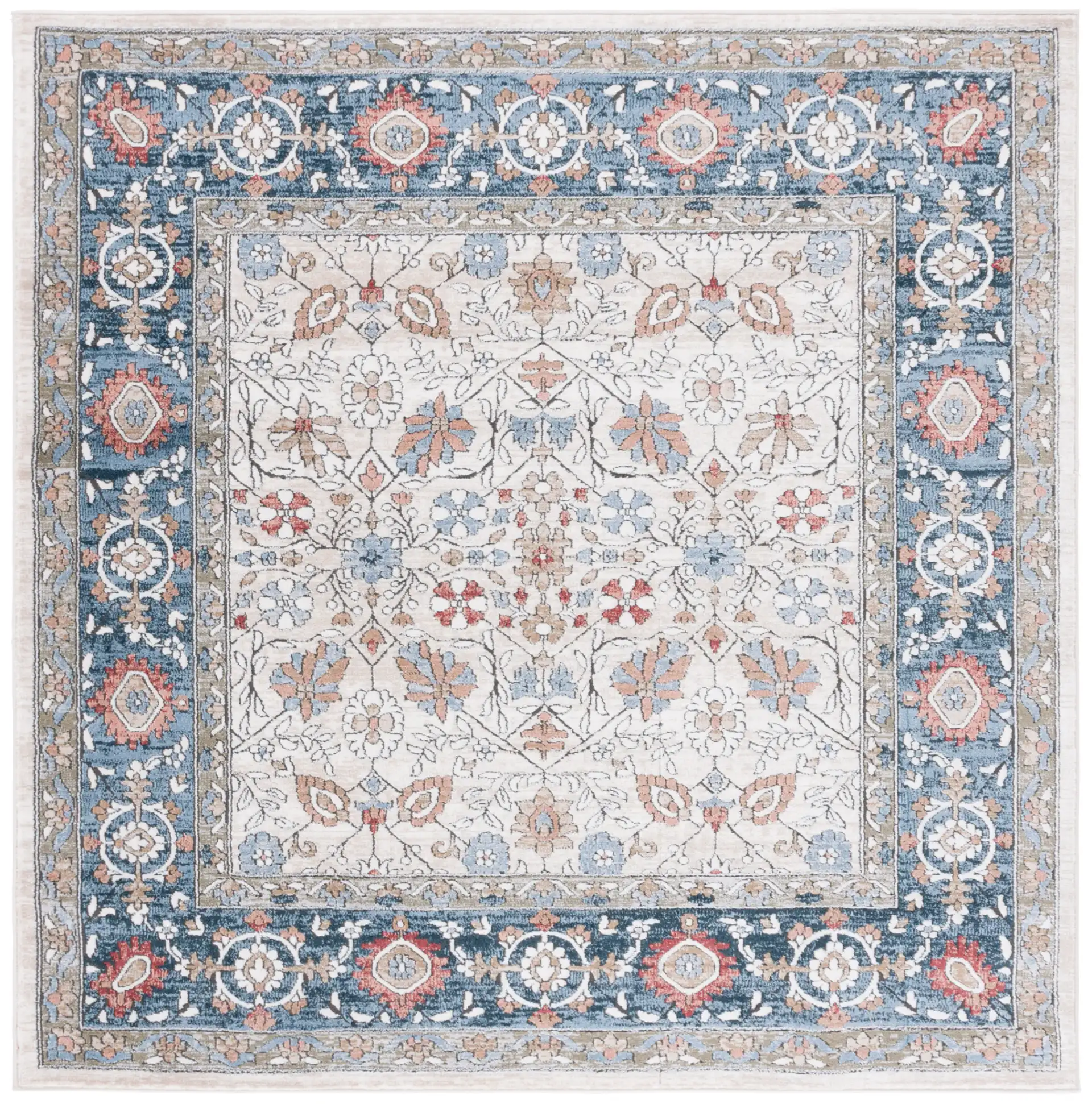 Rosewood Floral Trellis Rug in Ivory / Blue