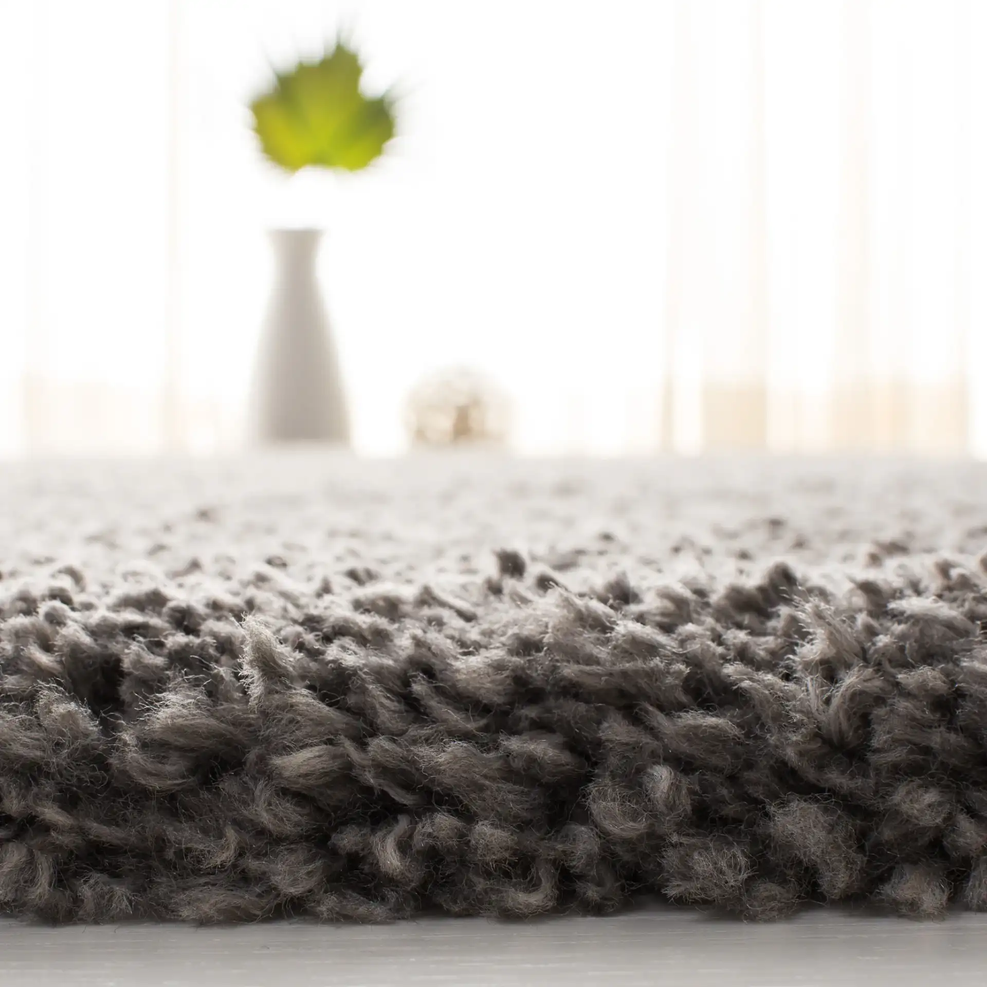 Royal Solid Shag Rug in Dark Gray in a styled room