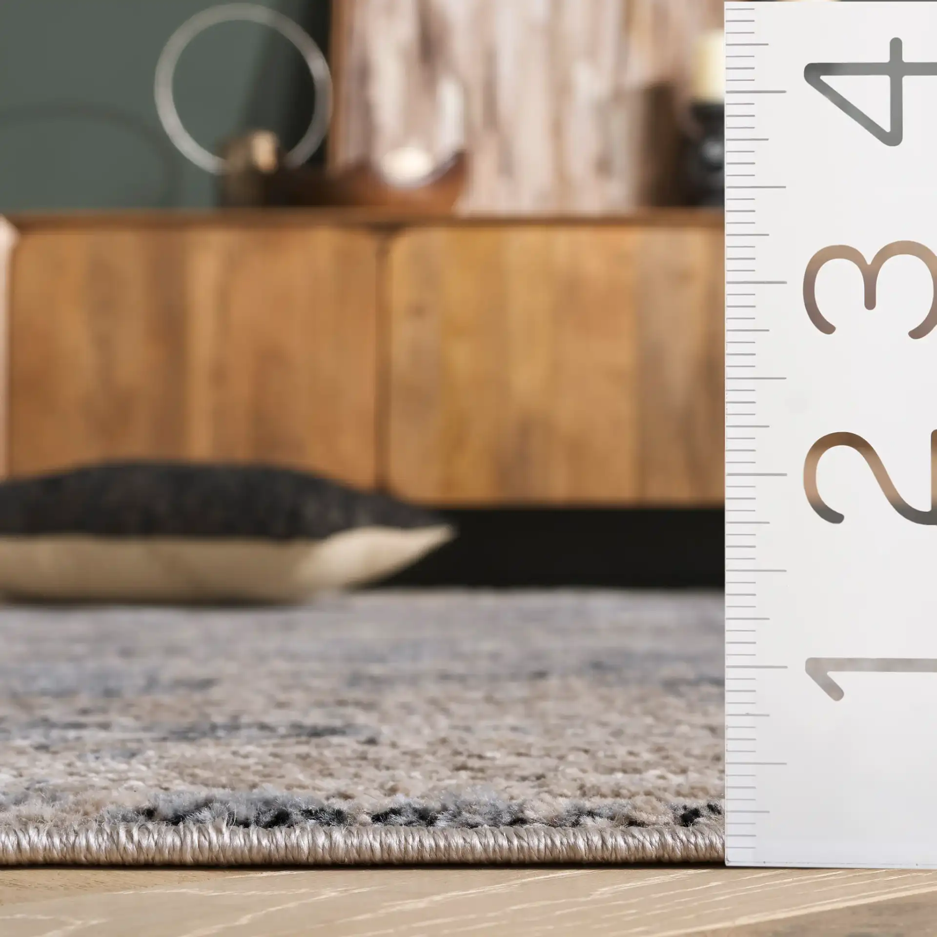 Sable Distressed Abstract Rug in Ivory / Gray Black in a styled room