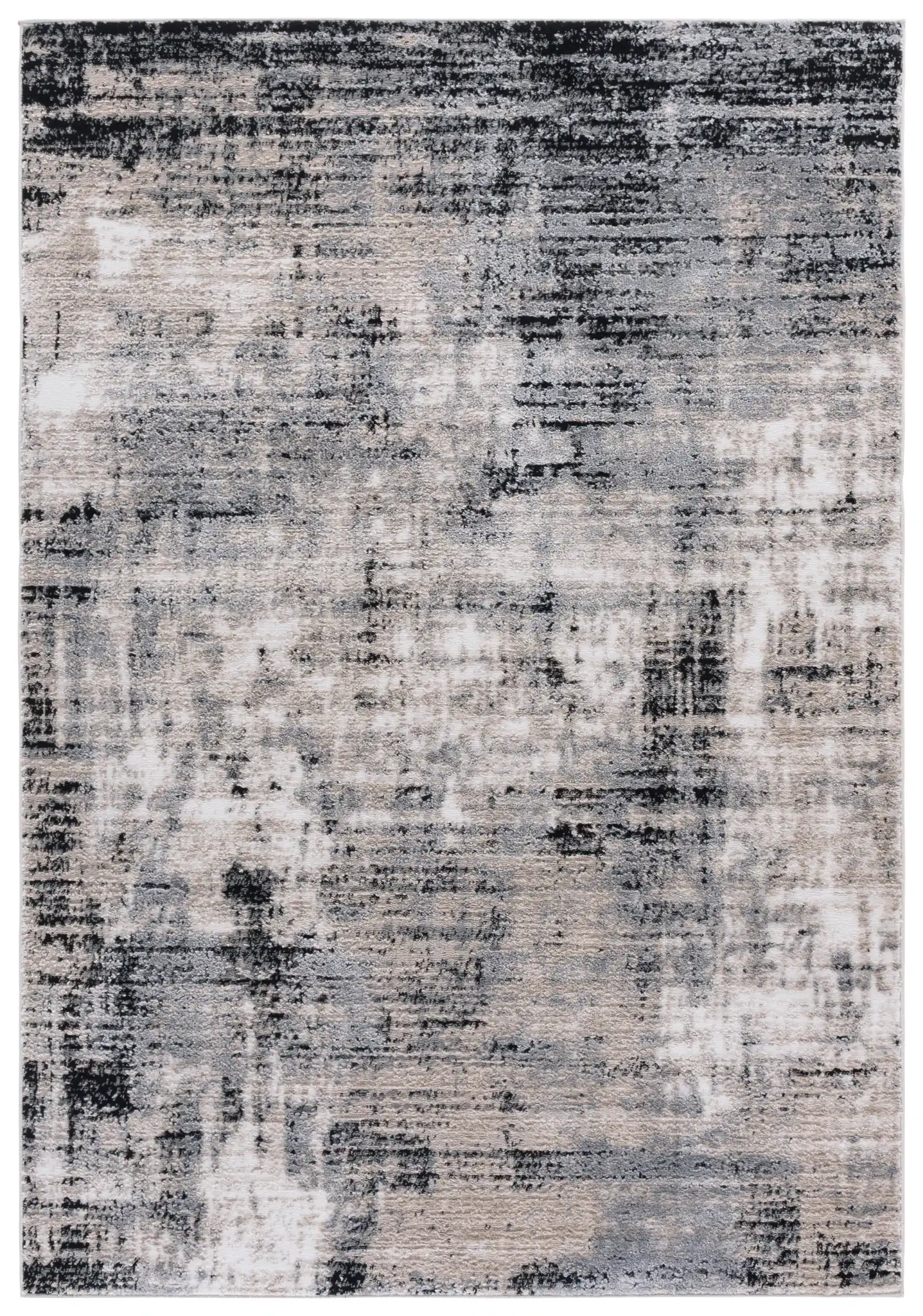 Sable Distressed Abstract Rug in Ivory / Gray Black