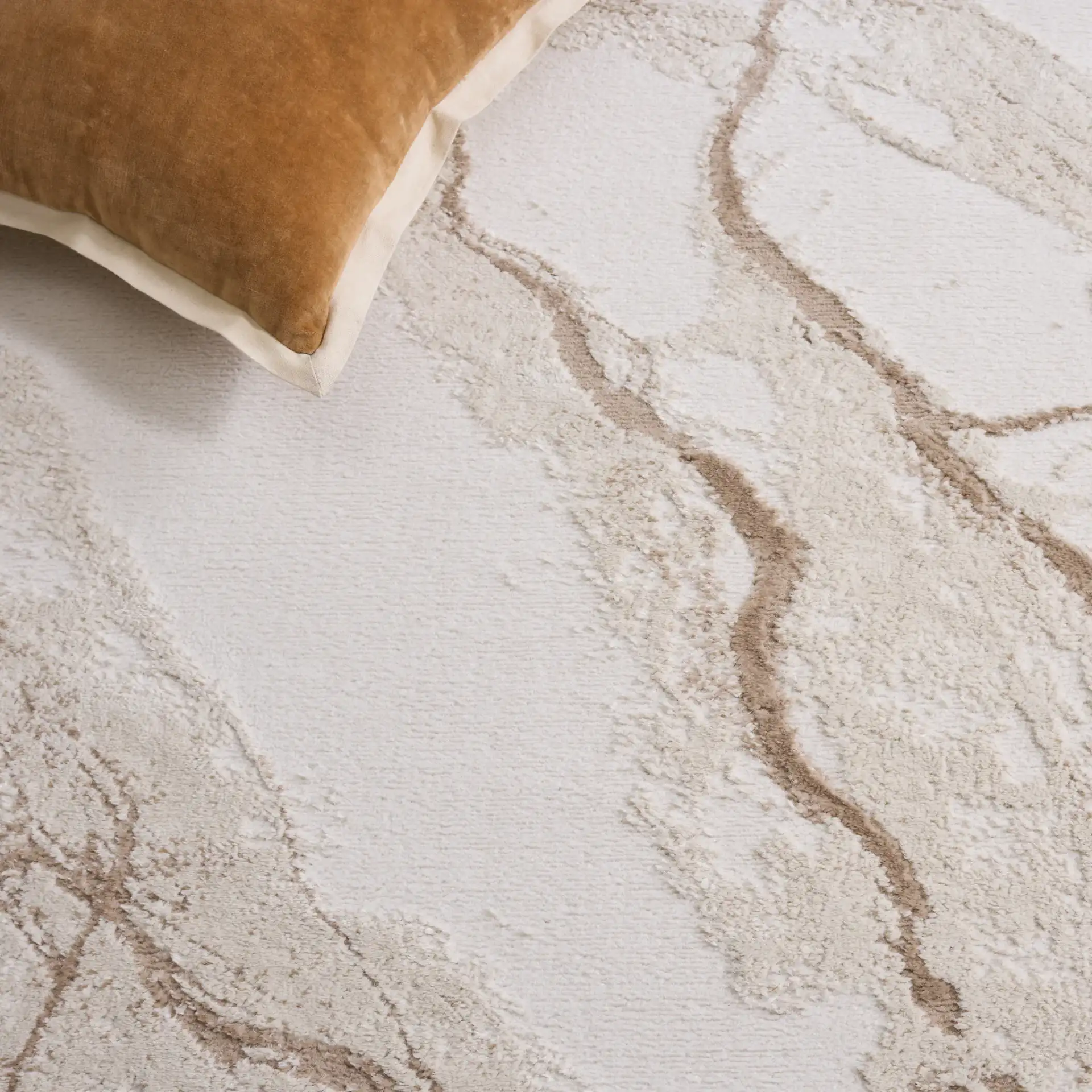 Sable Marble Rug in Ivory / Beige in a styled room