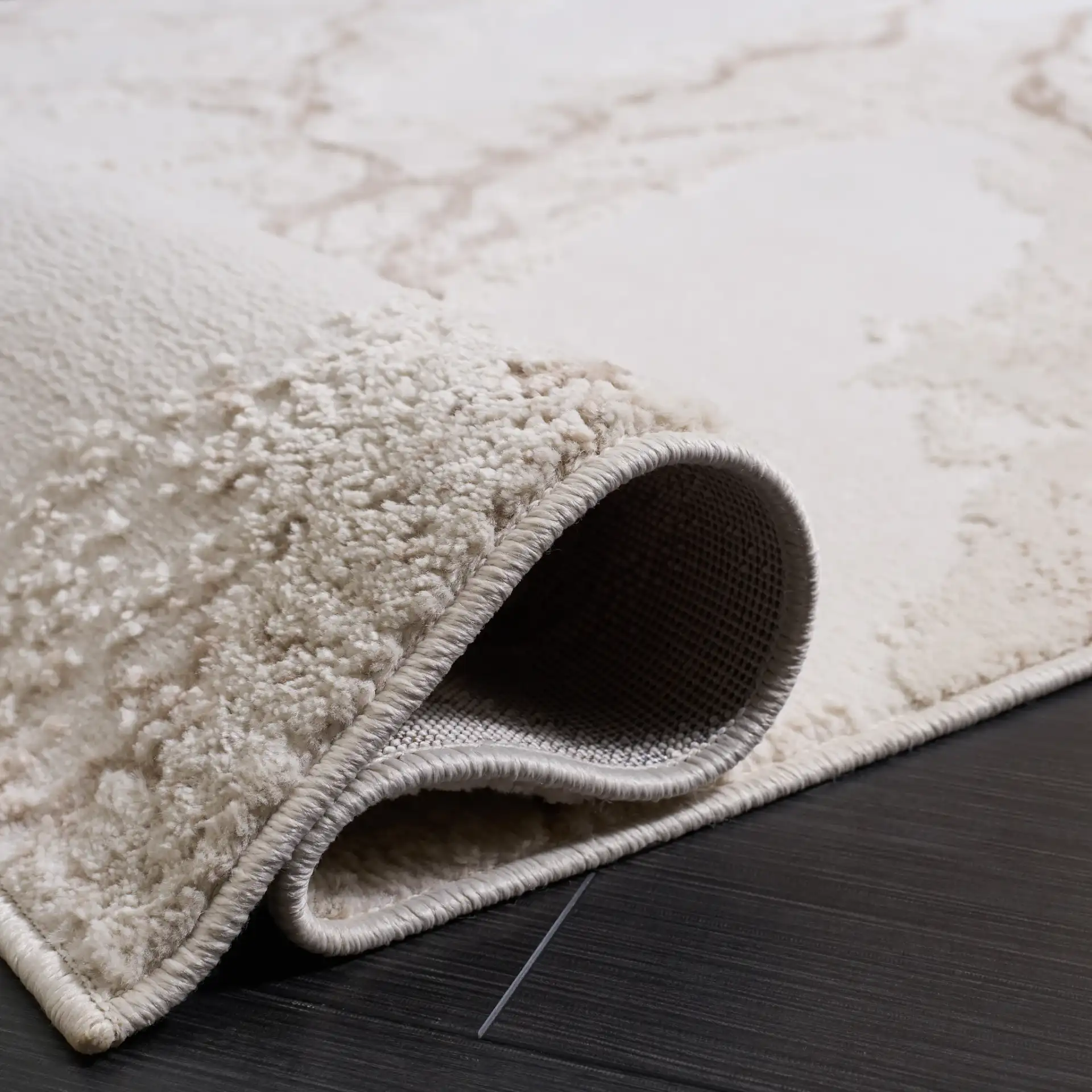 Sable Marble Rug in Ivory / Beige in a styled room