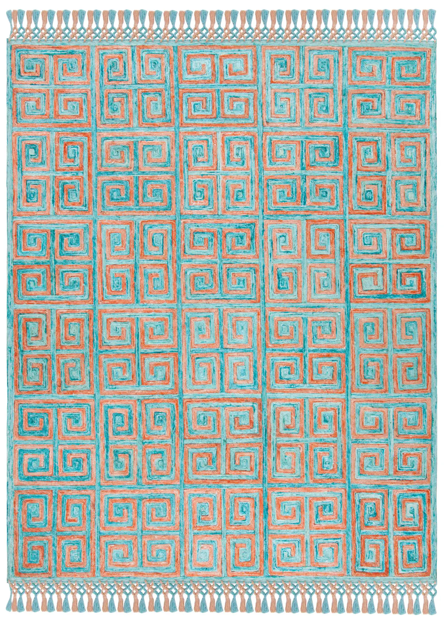 Sahara Greek Key Hand-Tufted Rug in Rust / Aqua