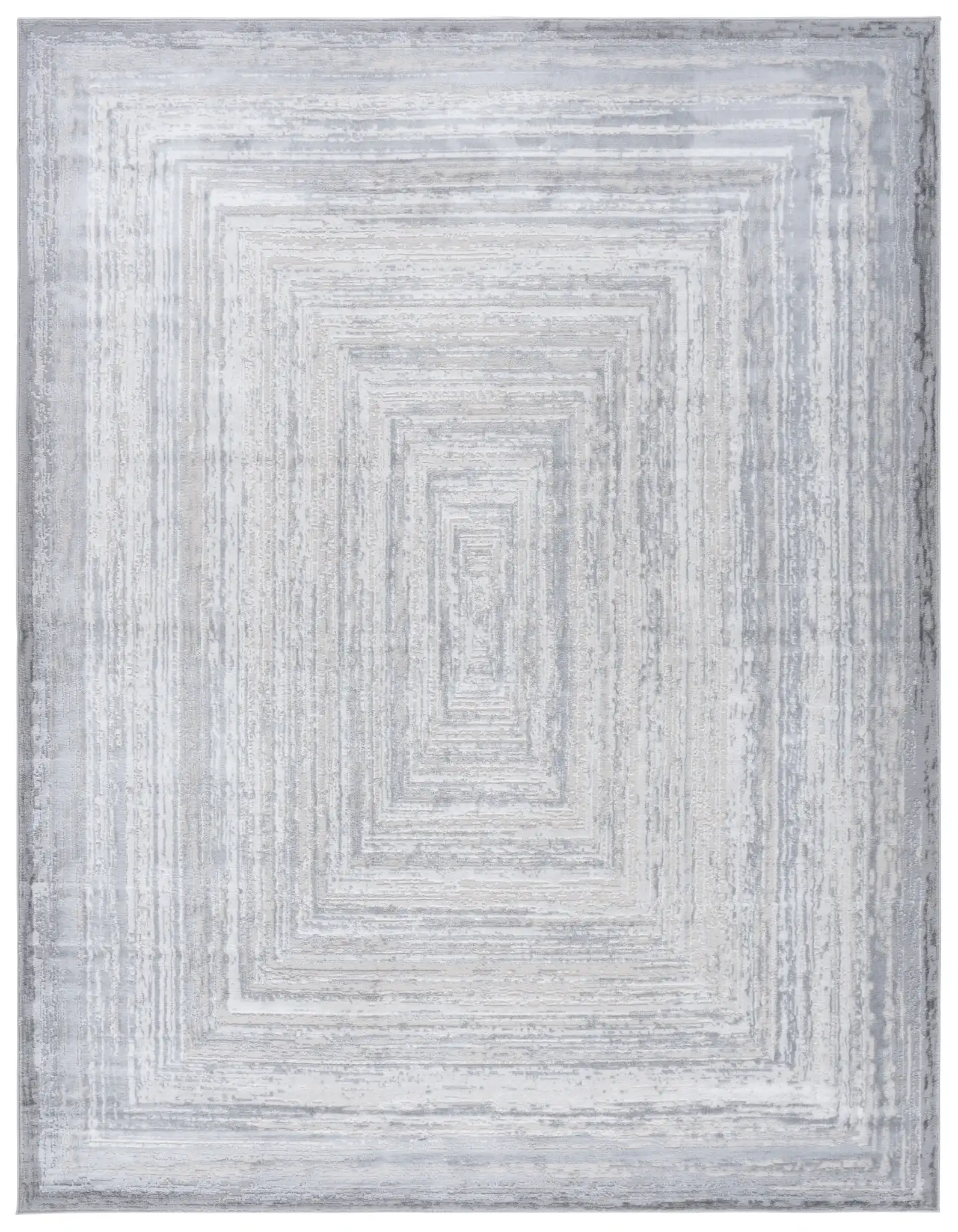 Saylor Concentric Rectangles Rug in Gray / Ivory