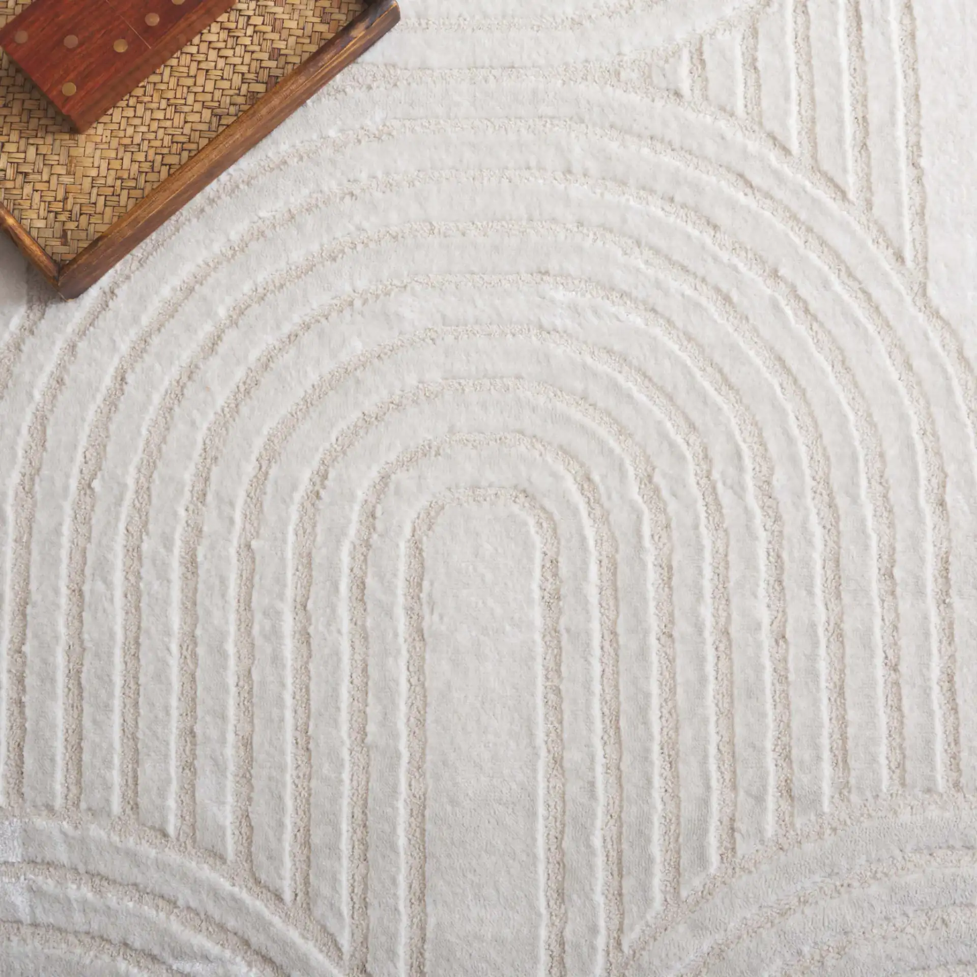 Saylor Concentric Arch Rug in Ivory in a styled room