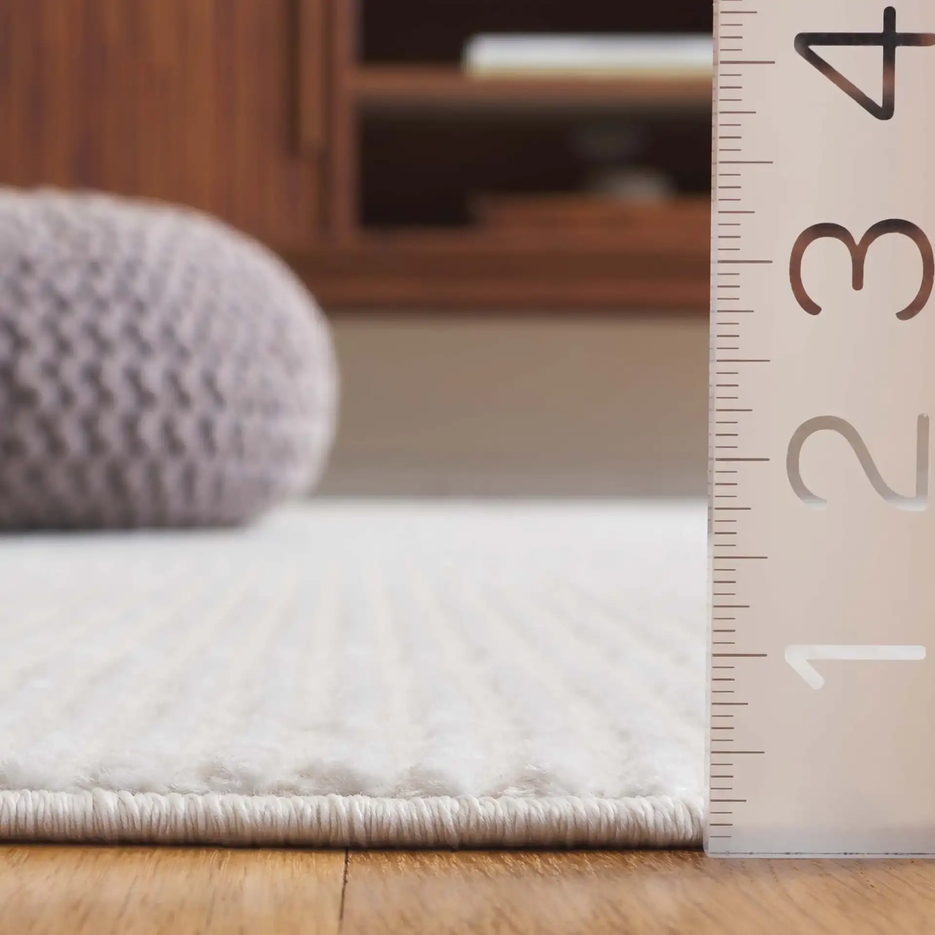 Saylor Concentric Circles Rug in Ivory in a styled room