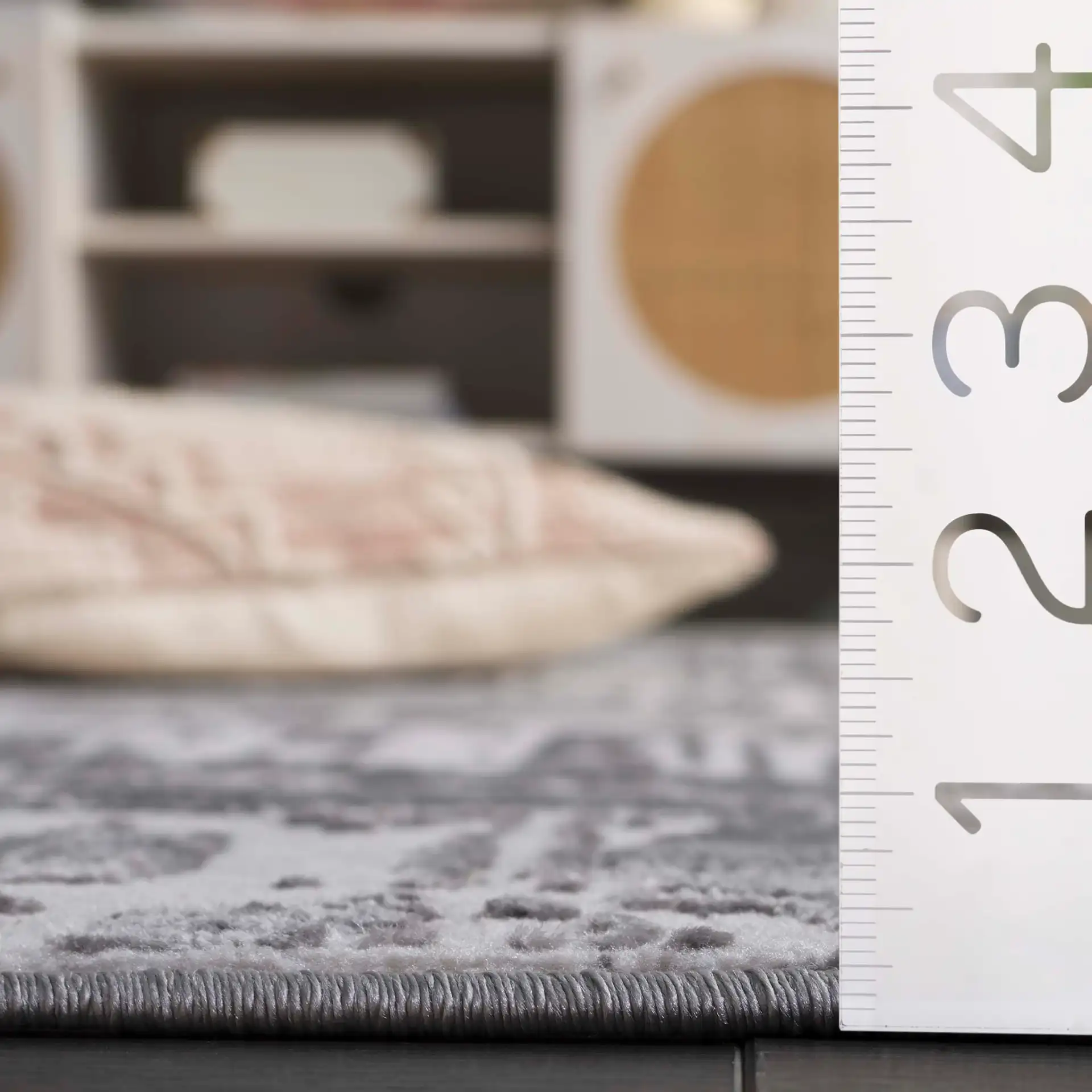 Saylor Abstract Grid Rug in Ivory / Dark Gray in a styled room
