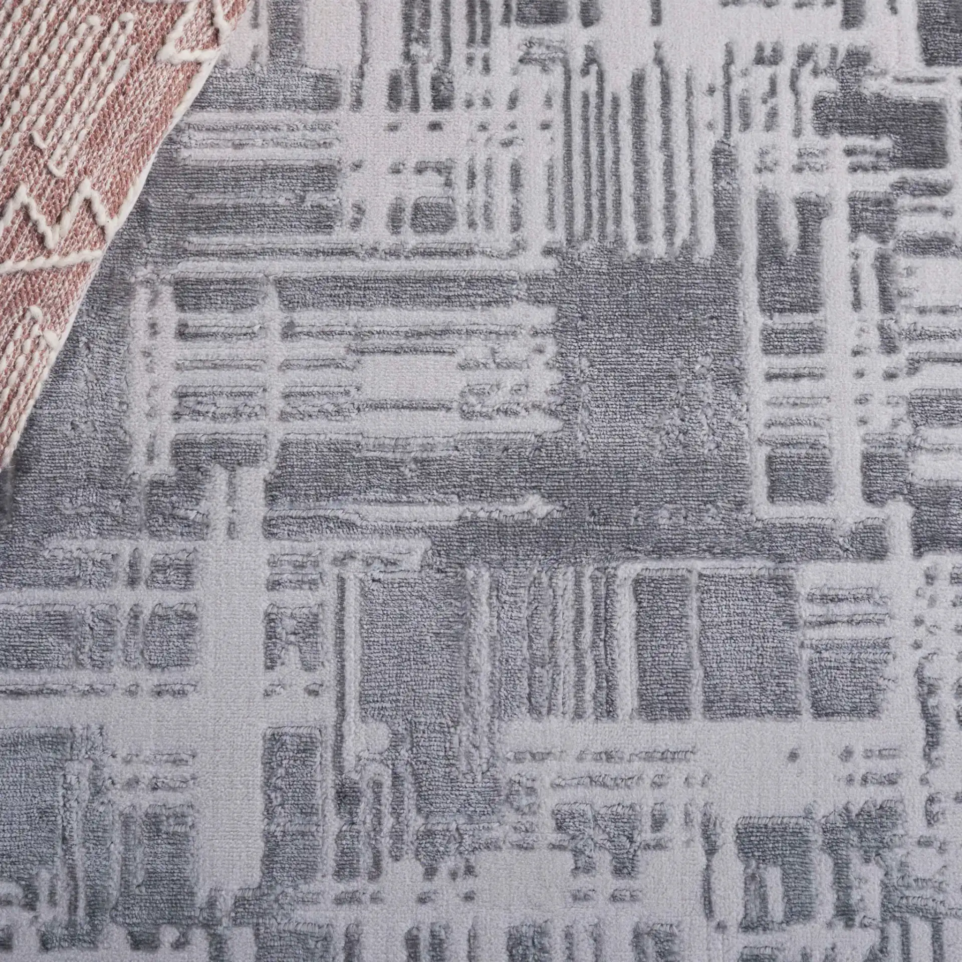 Saylor Abstract Grid Rug in Ivory / Dark Gray in a styled room