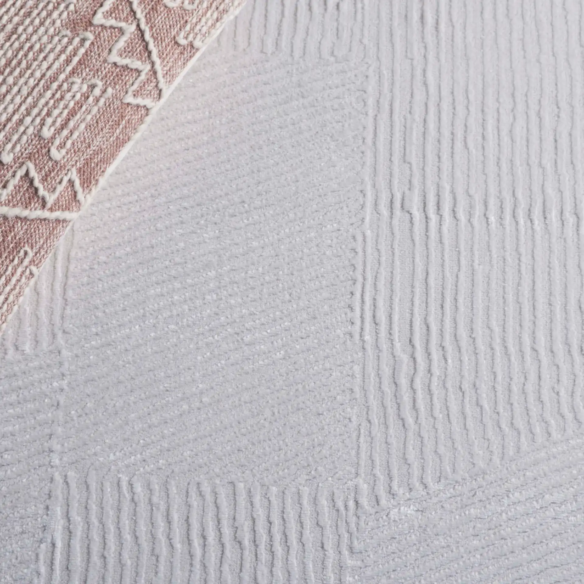 Saylor Ribbed Patchwork Rug in Ivory in a styled room