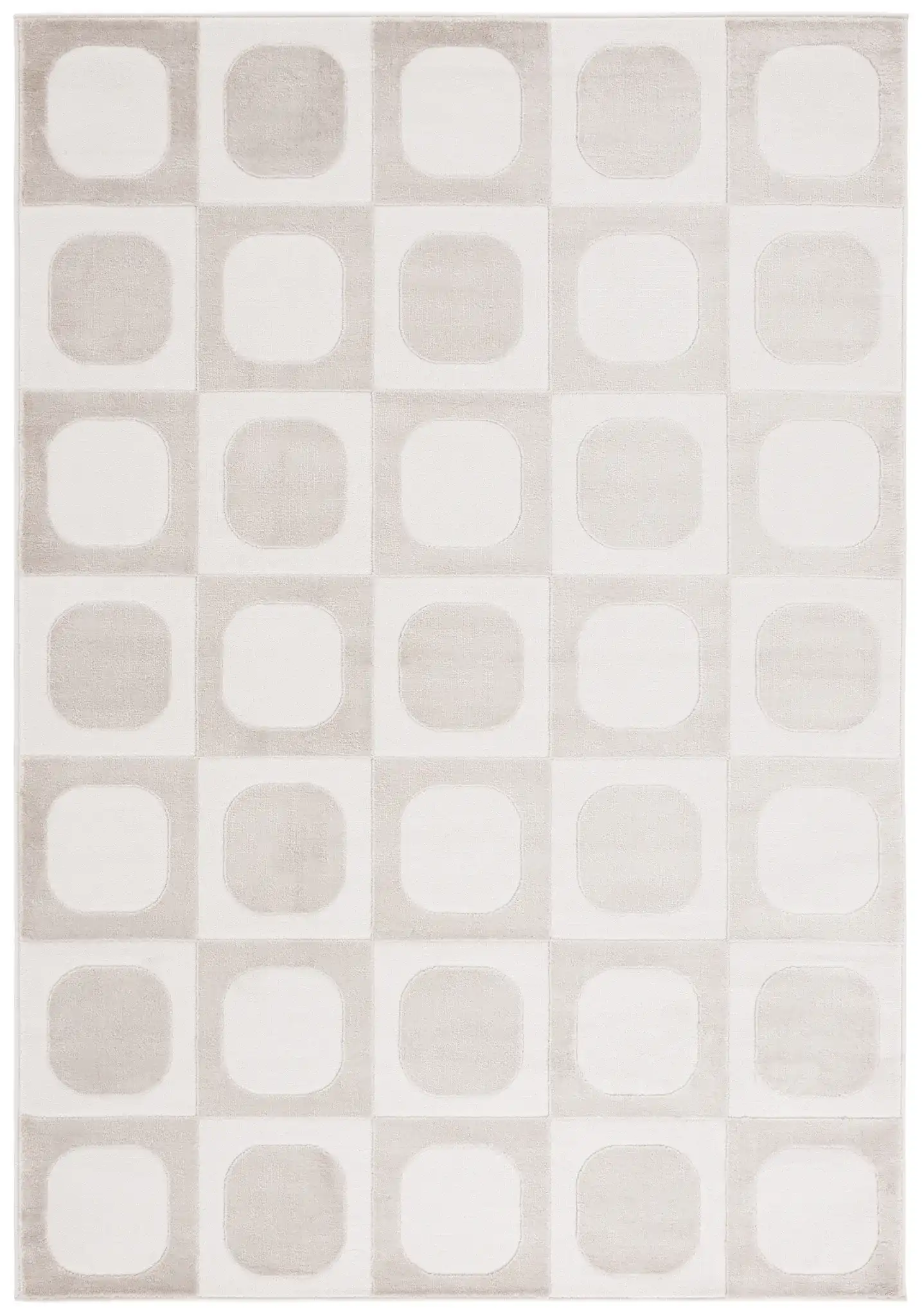 Saylor Rounded Checkerboard Rug in Beige / Ivory