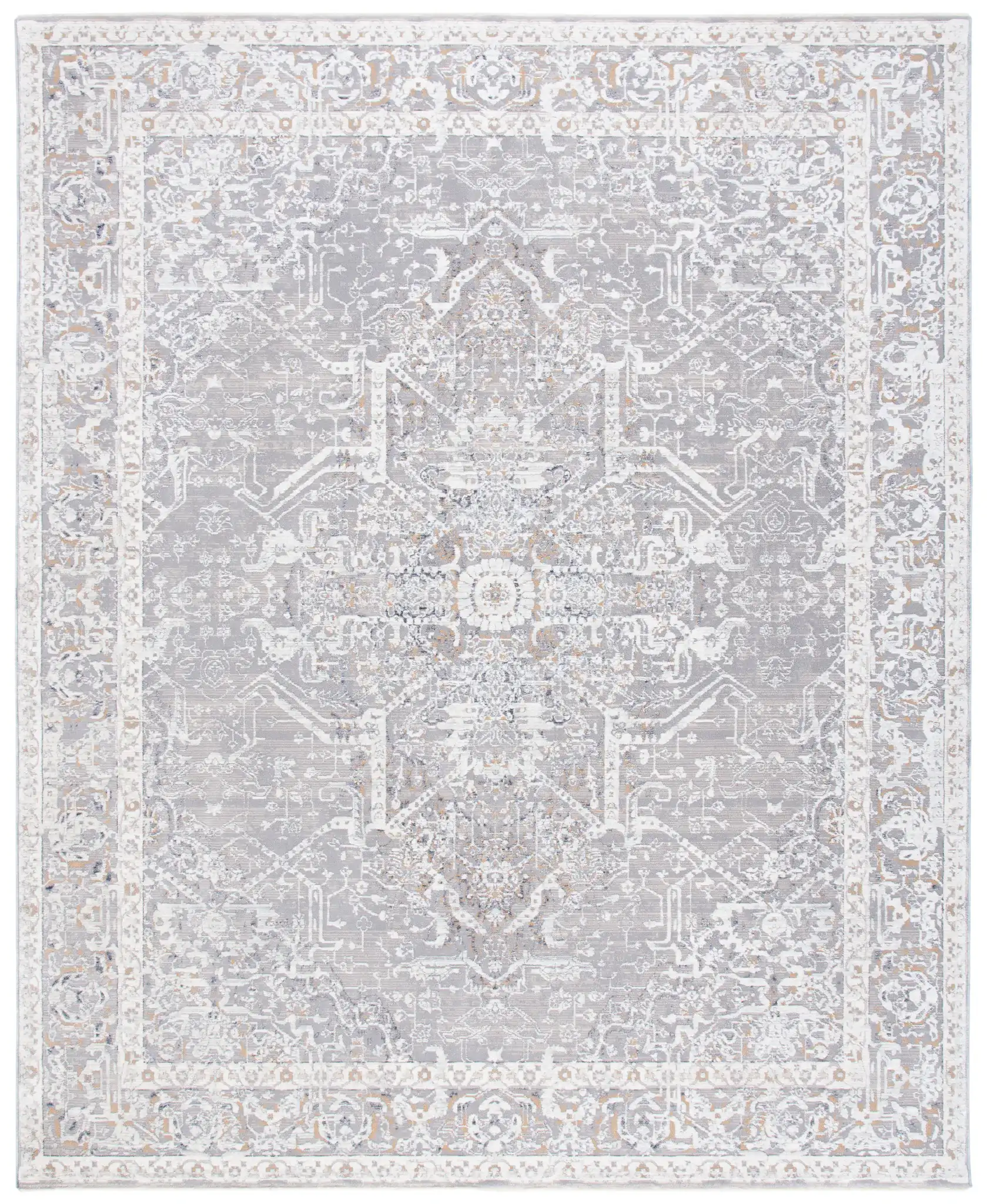 Sabrina Vintage Medallion Bordered Rug in Ivory / Light Gray